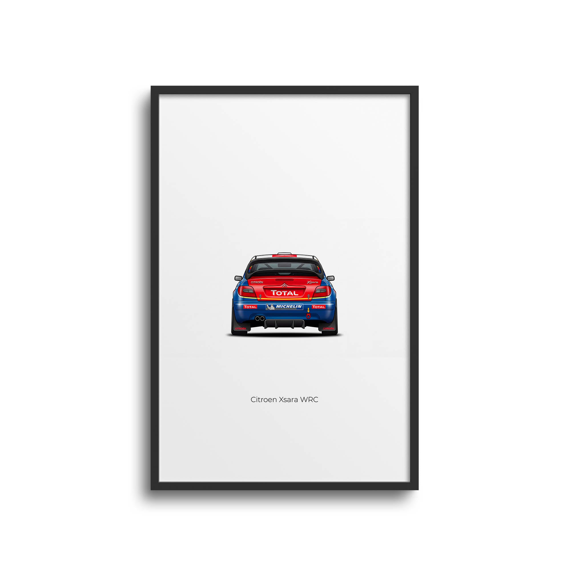 Citroen Xsara Poster - 2004 Rally Car Print With Red Blue Livery Back View