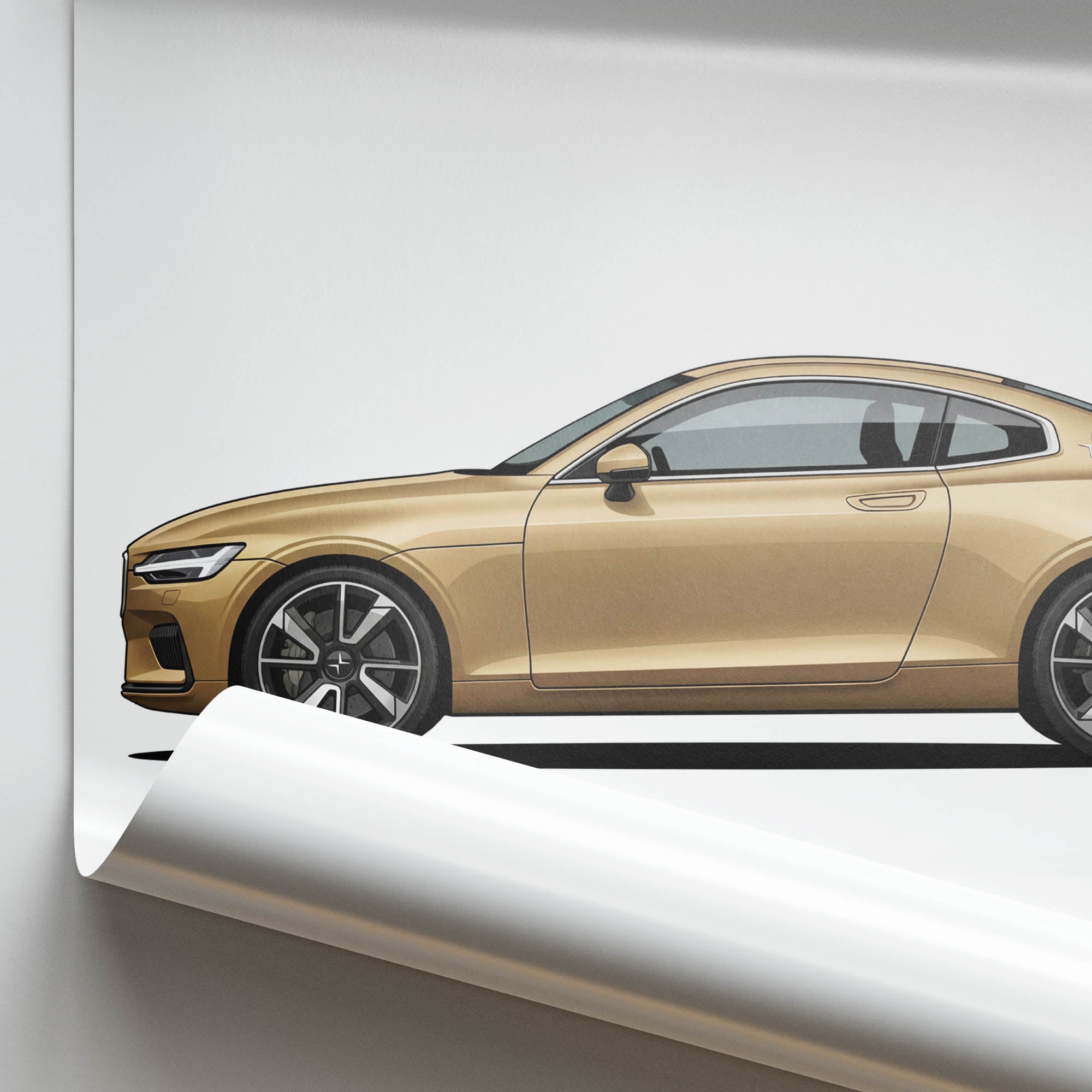 Polestar 1 Poster – 2021 Matte Gold Car Wall Art | Side View Automotive Print