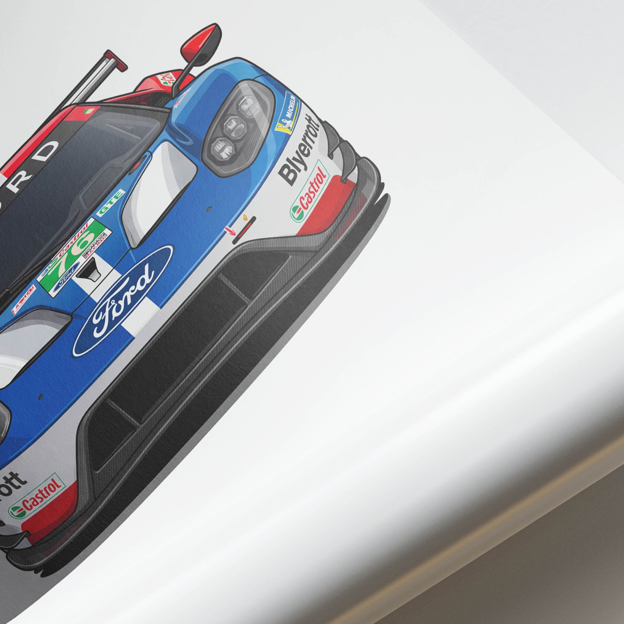 Ford GT Poster – 2016 Chip Ganassi Racing Car Print With Red White Blue Livery