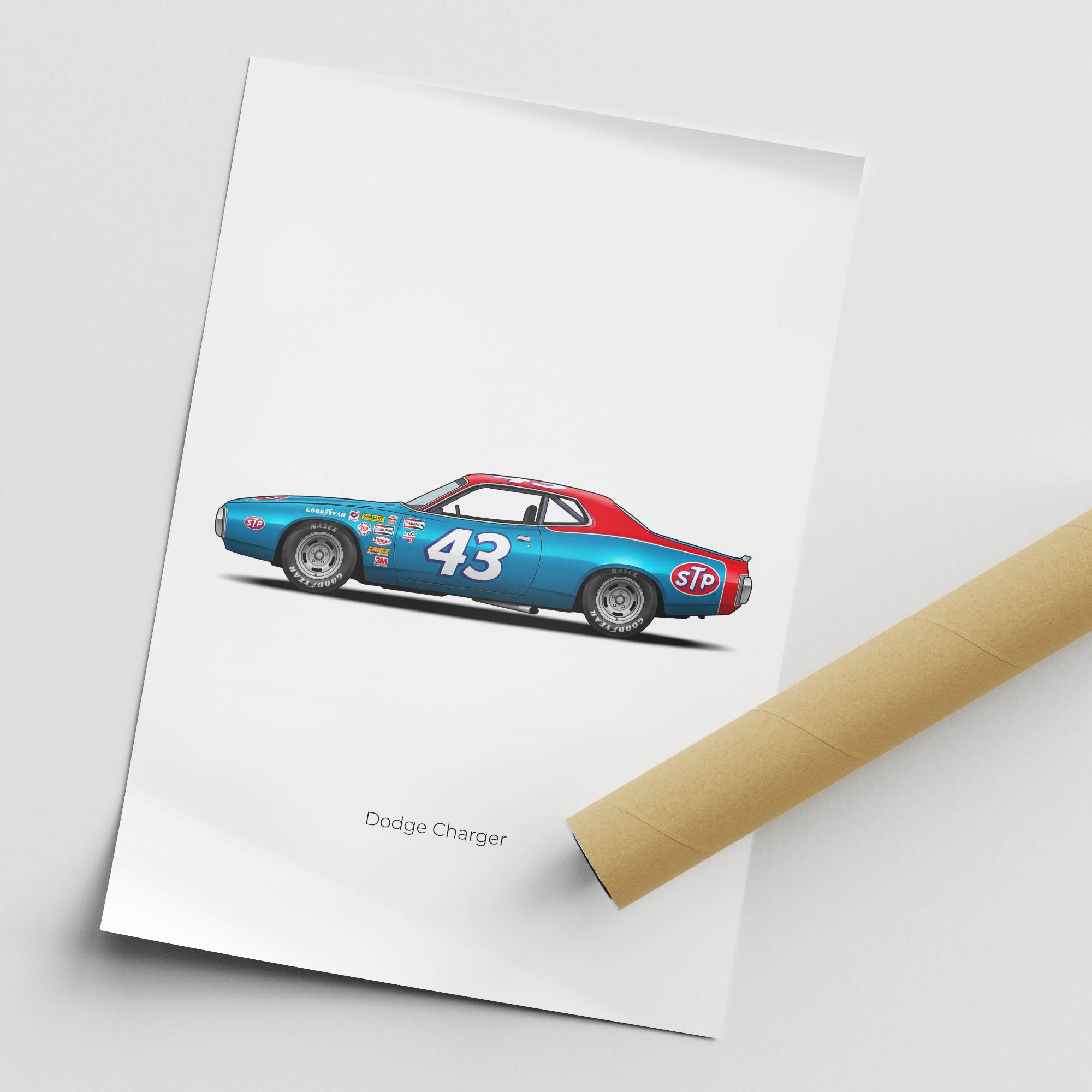 Dodge Charger Poster - 1973 Richard Petty Blue And Red Livery Muscle Car Art