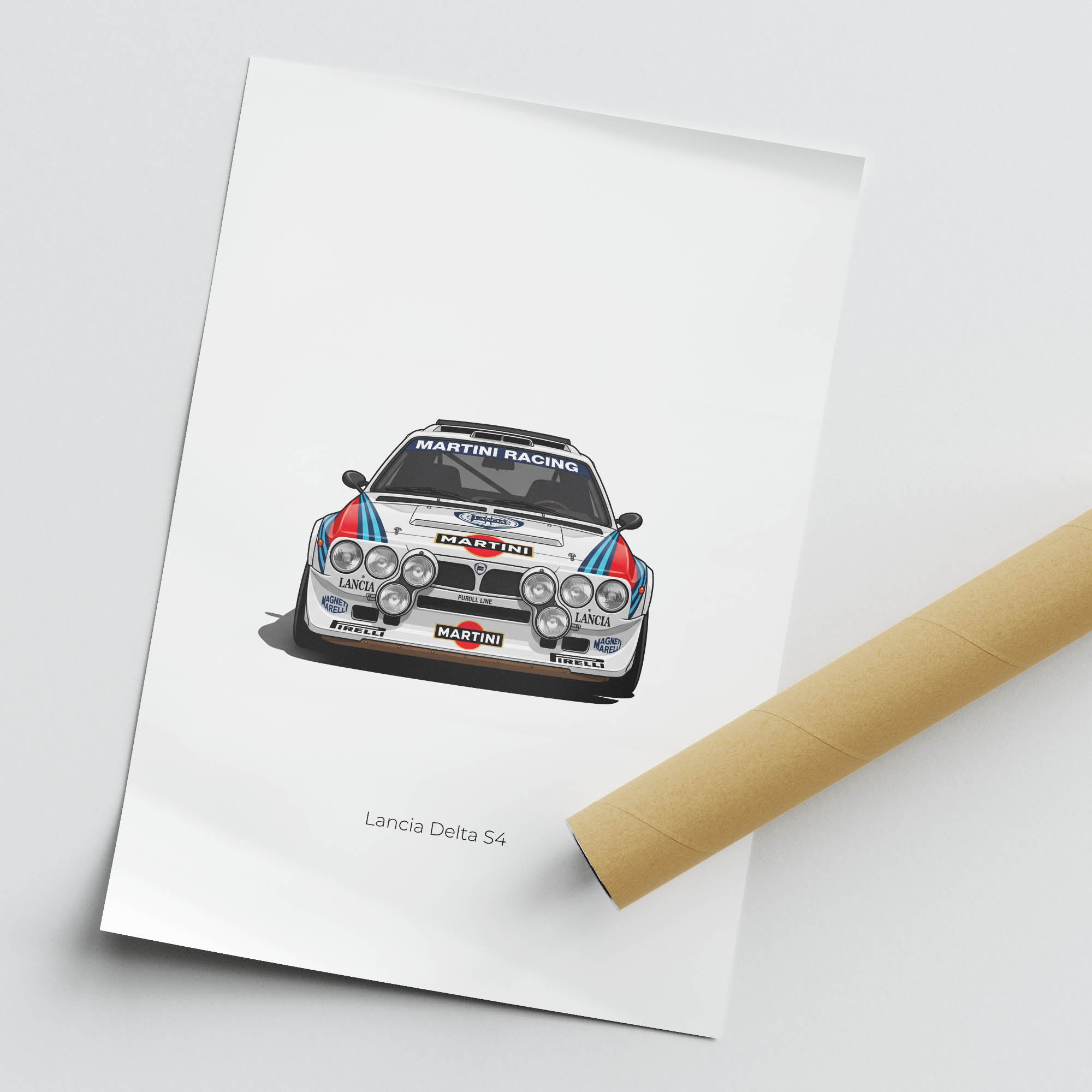 Lancia Delta S4 Poster – 1986 Martini Racing Rally Car Print | Front View Wall Art