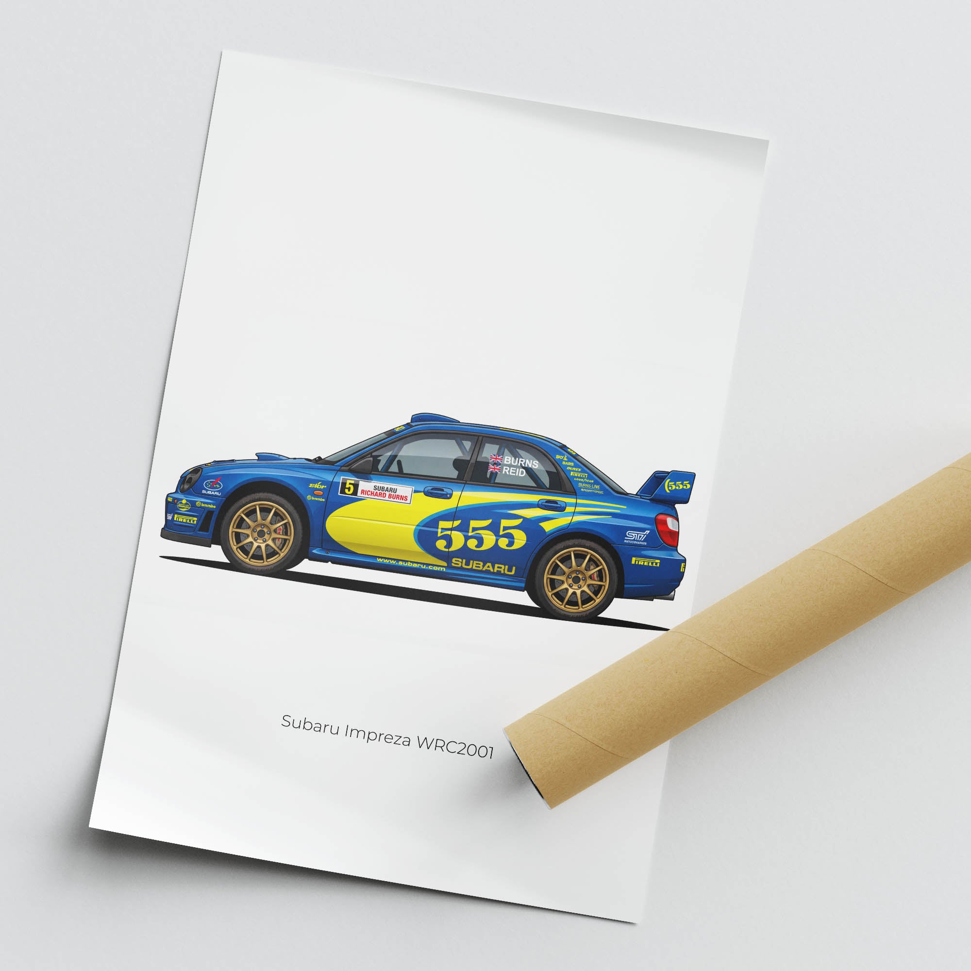 Subaru Impreza Poster - 2001 Richard Burns Blue Yellow Livery Rally Art Print