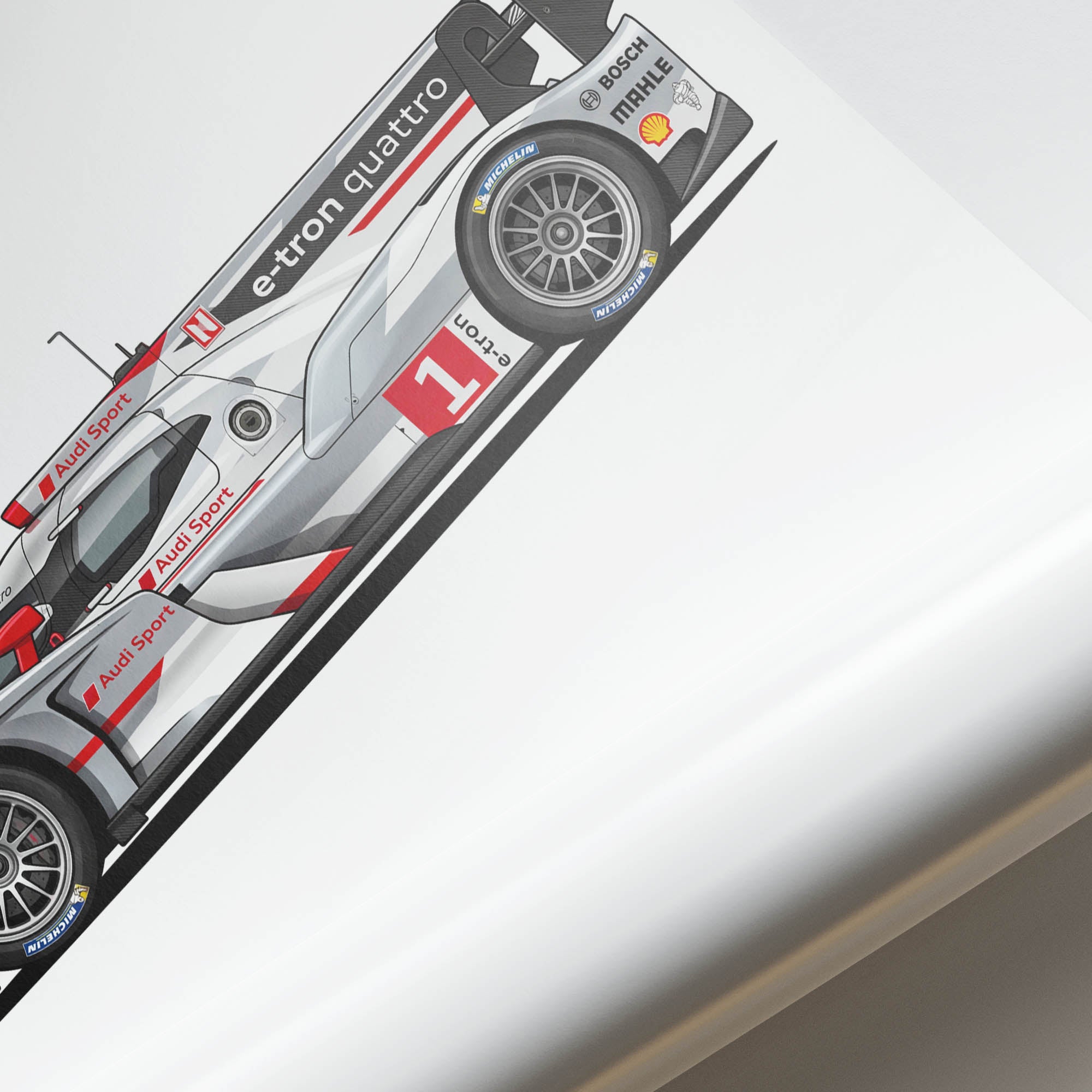 Audi R18 Poster – 2012 Audi Sport Quattro Race Car Silver White Livery Print