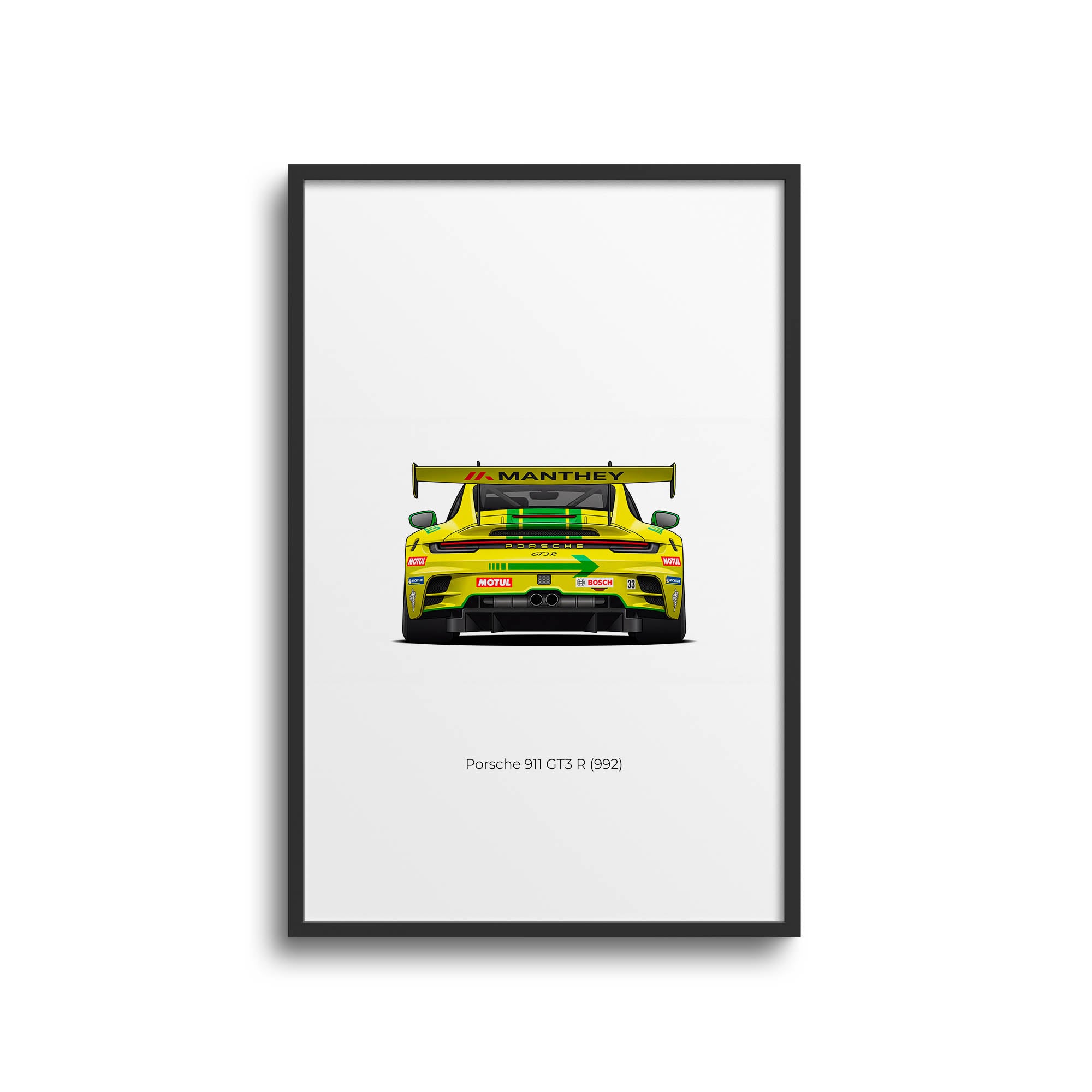 2023 Porsche 911 Gt3 R 992 Manthey Racing Grello Yellow And Green Livery Back View Poster