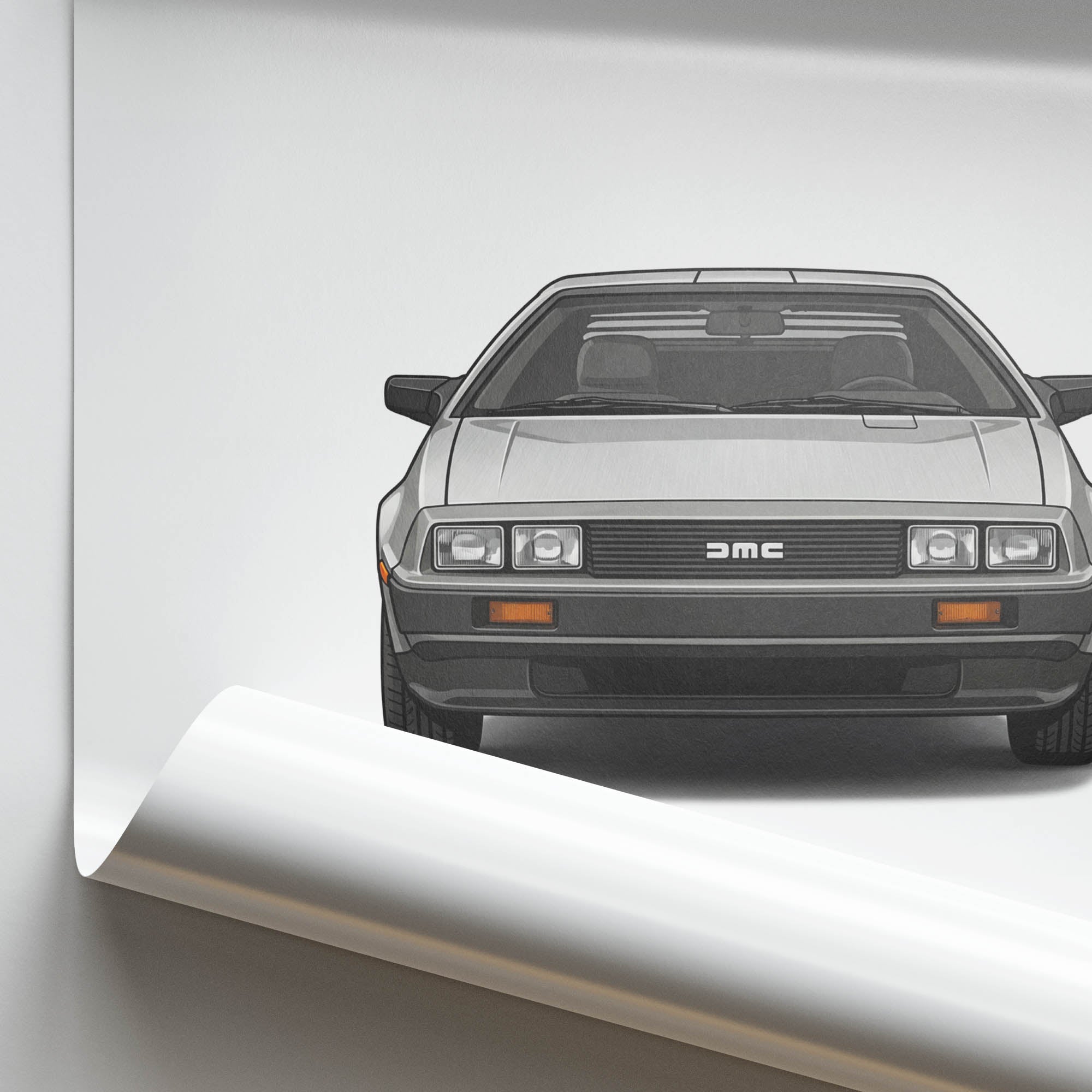 1981 DeLorean DMC 12 Brushed Stainless Steel – Car Print