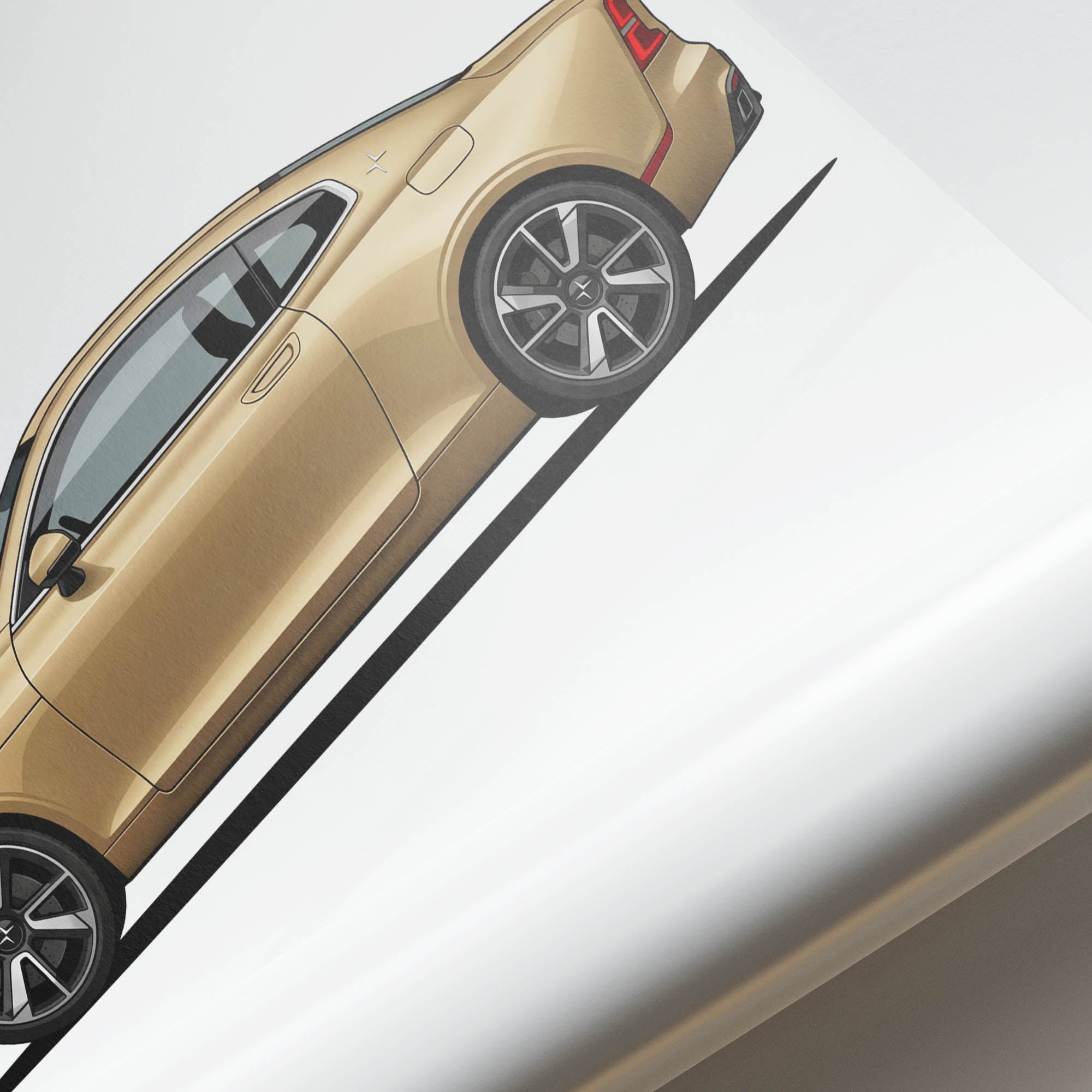 Polestar 1 Poster – 2021 Matte Gold Car Wall Art | Side View Automotive Print