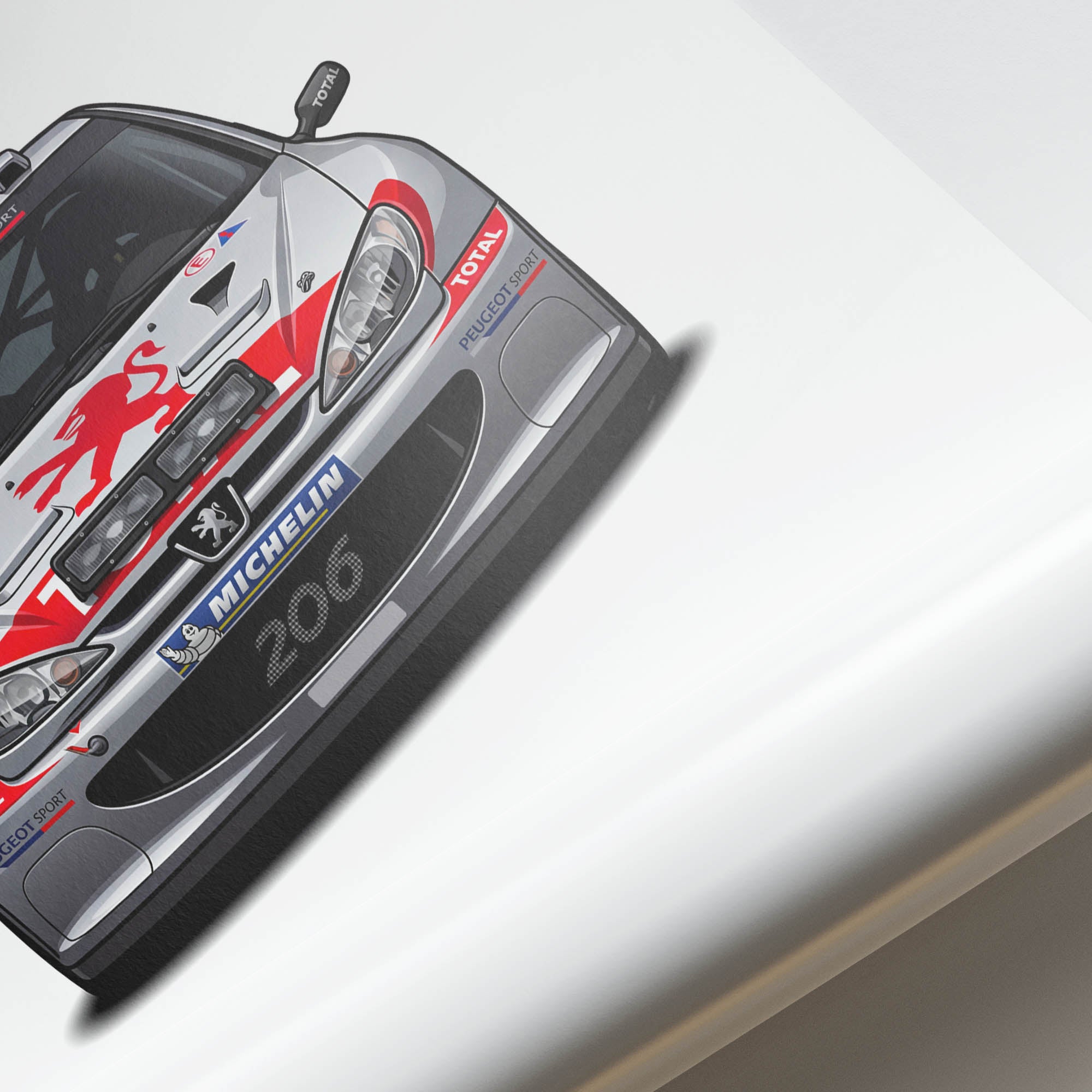 Peugeot 206 Poster - 2002 Silver Car Wall Art With Red Lion Livery Print