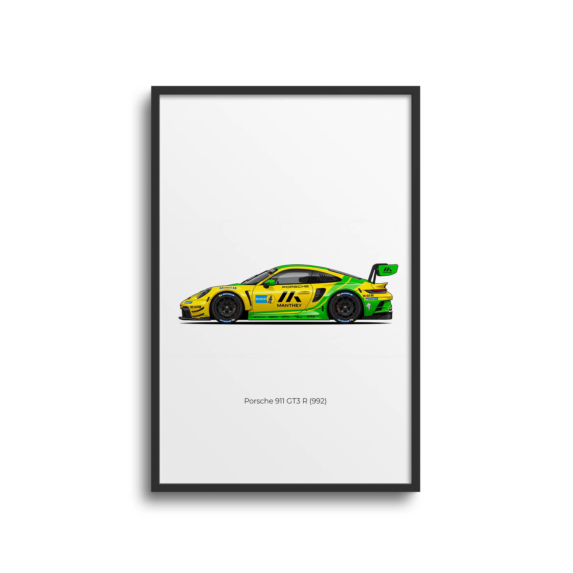 Porsche 911 GT3 R Poster – 2023 Manthey Racing Yellow Green Livery Side View