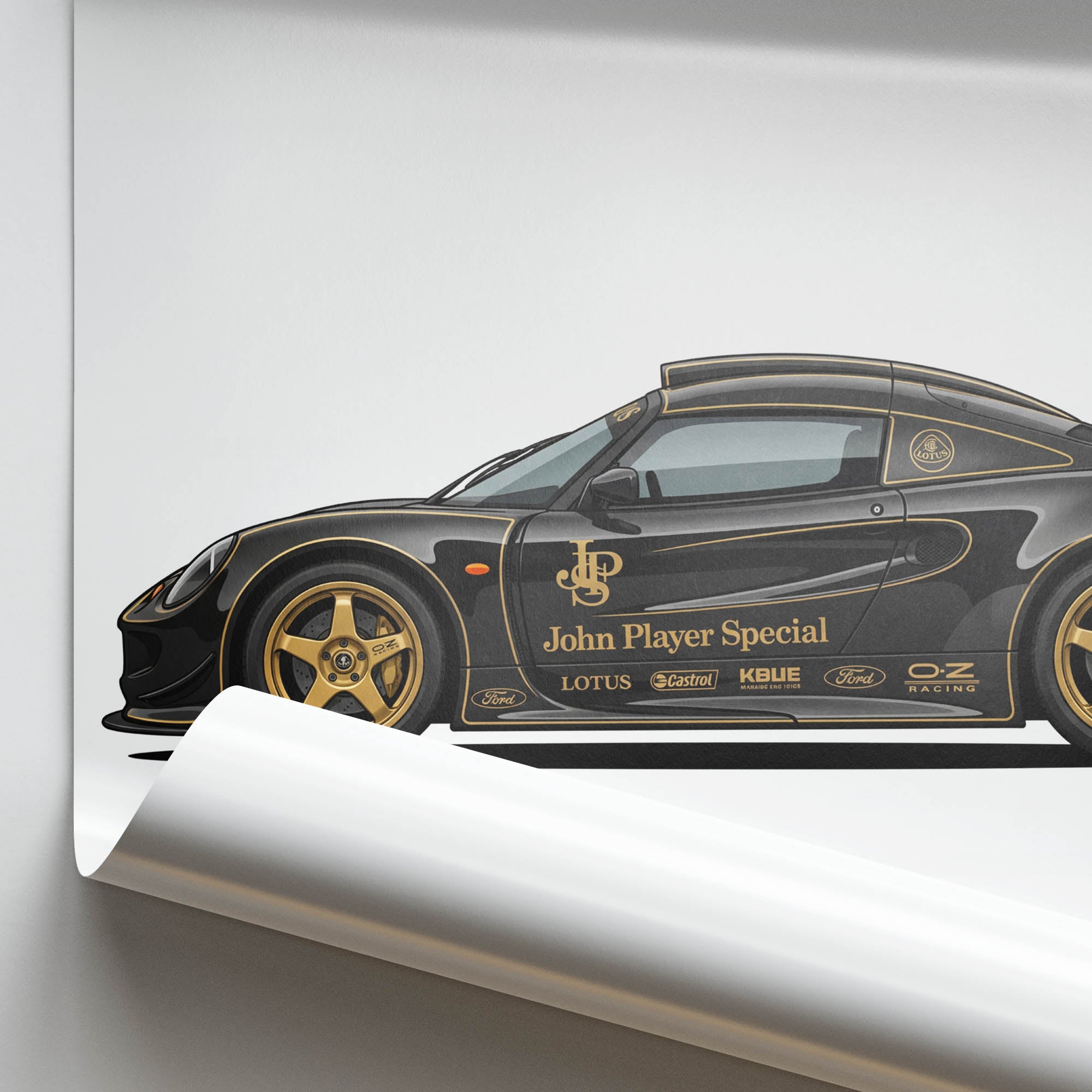 Lotus Elise GT1 Poster – 1997 Black Gold Livery Classic Car Print