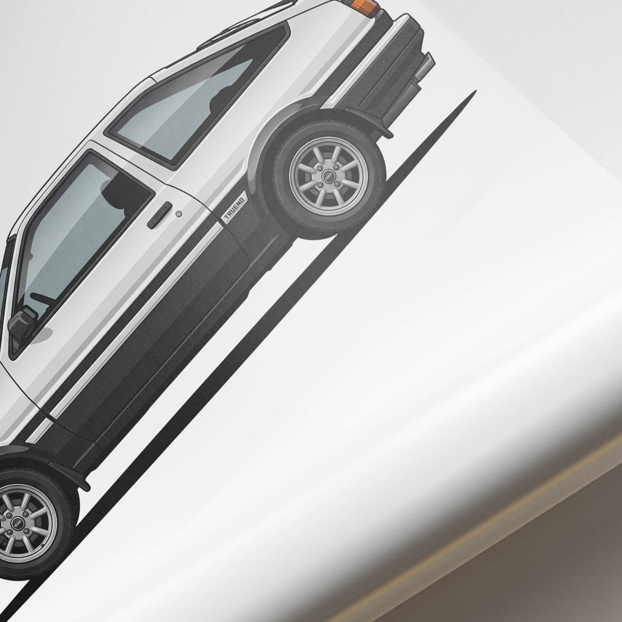 Toyota AE86 Poster – 1983 Sprinter Trueno Two Tone Black And White Print