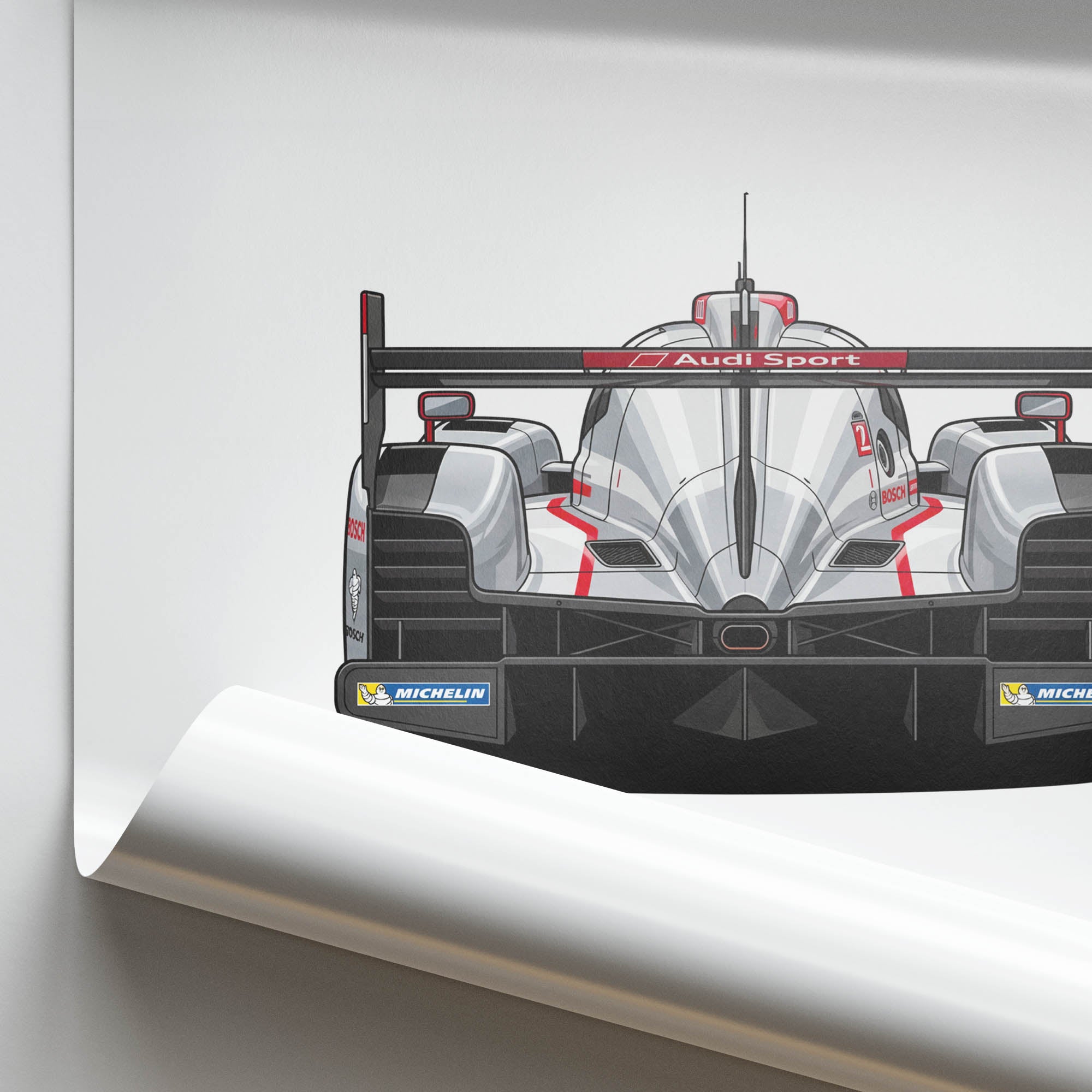 Audi R18 Poster – 2012 Audi Sport Print | Silver White Livery Racing Car Art