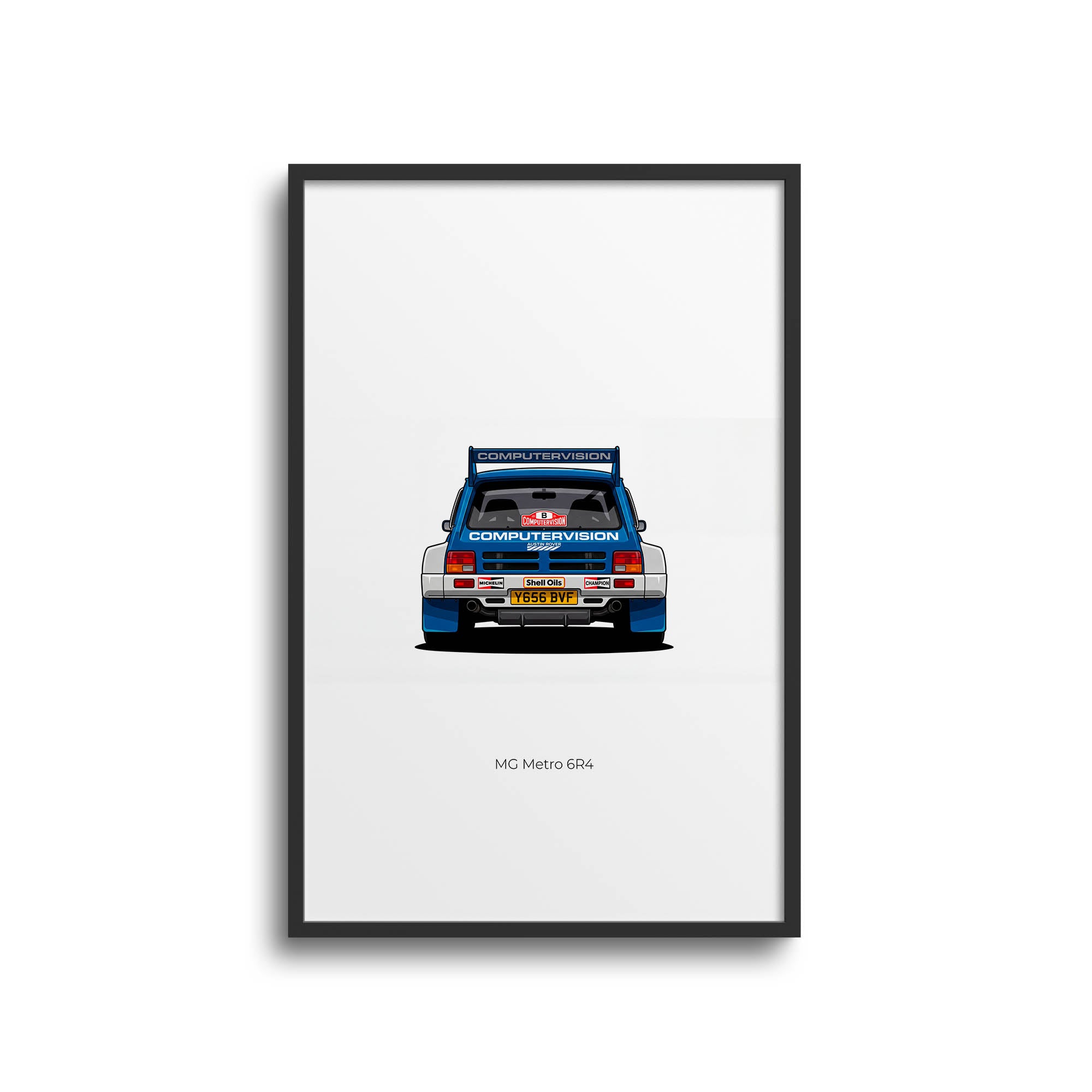 Mg Metro 6R4 Poster - 1986 Rally Car Print With White Blue Livery Artwork