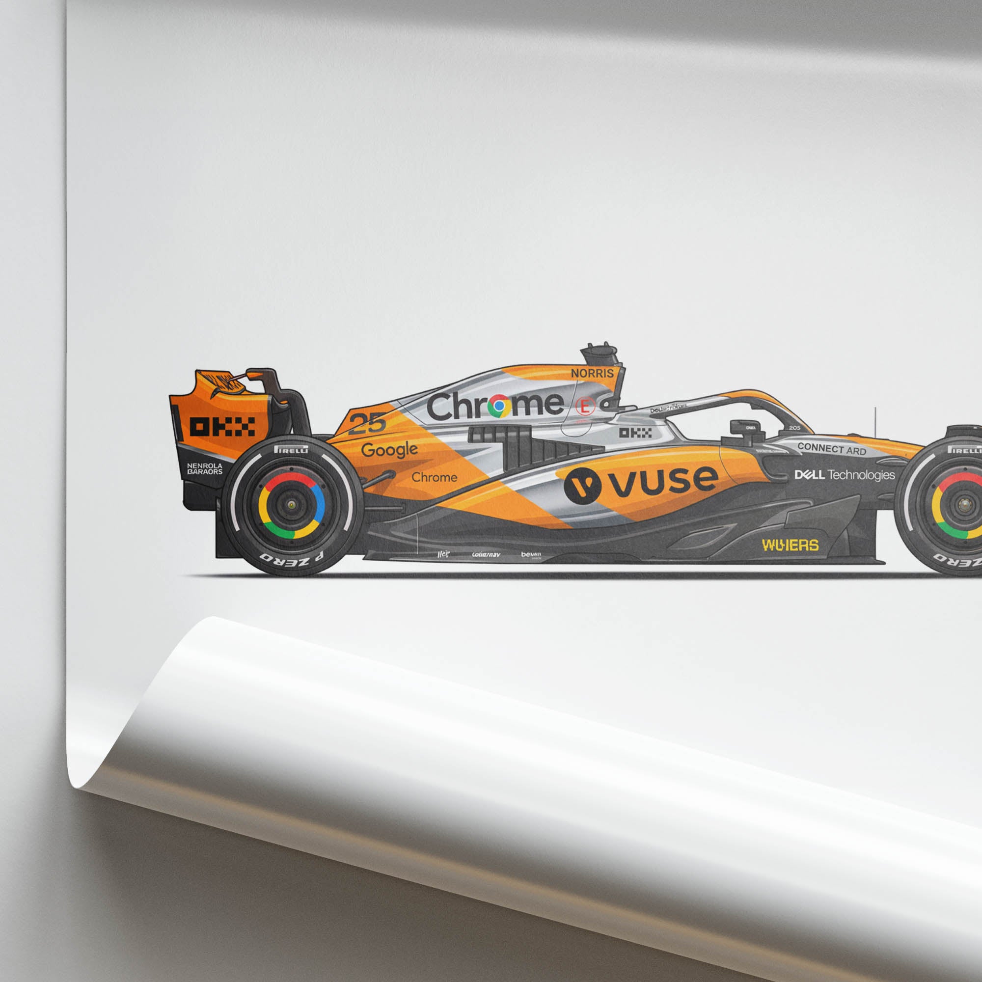 2025 McLaren MCL39 Lando Norris Papaya – Car Print (Side)