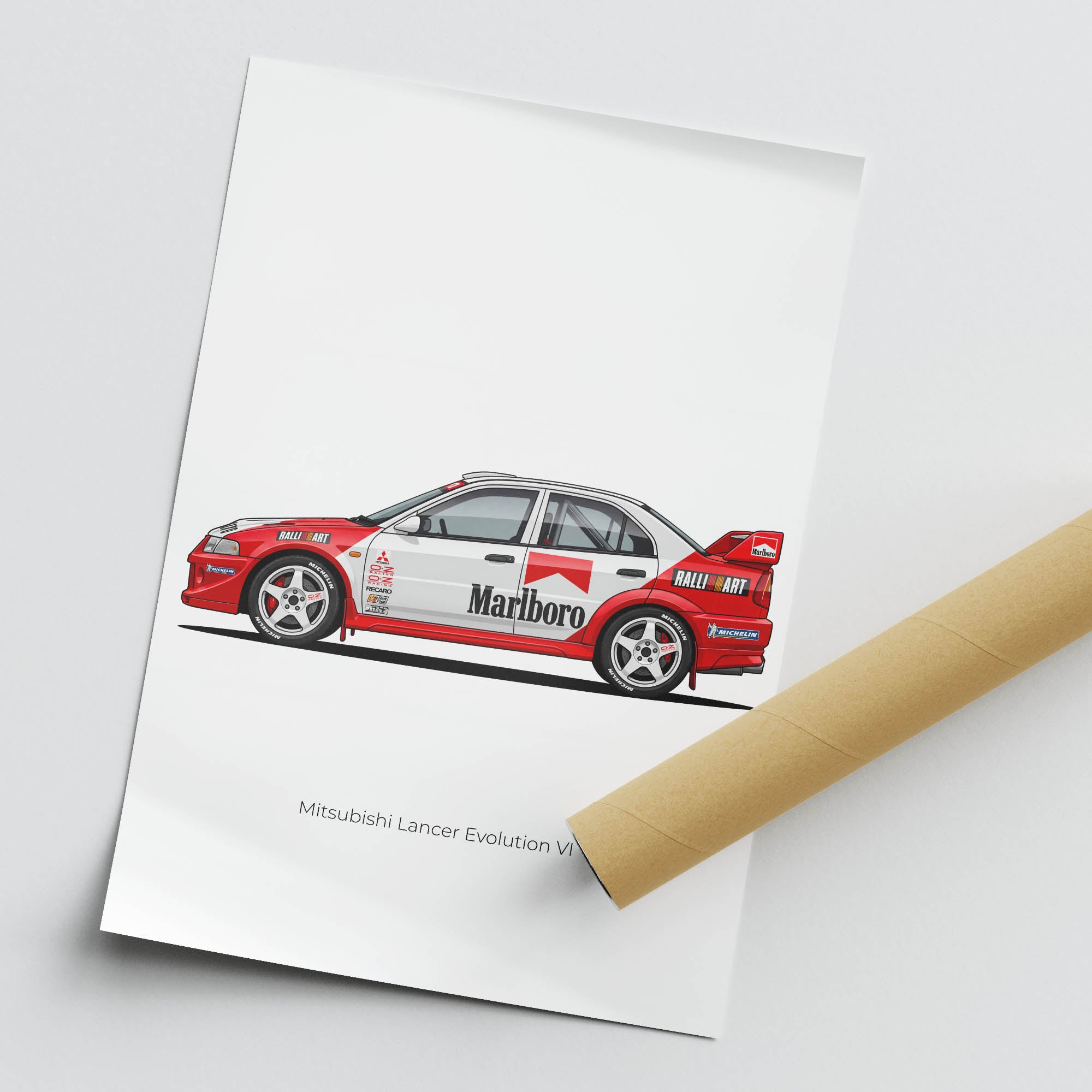 Mitsubishi Lancer Evolution Poster - 1999 Evo 6 Rally Car Print | Marlboro Racing Design