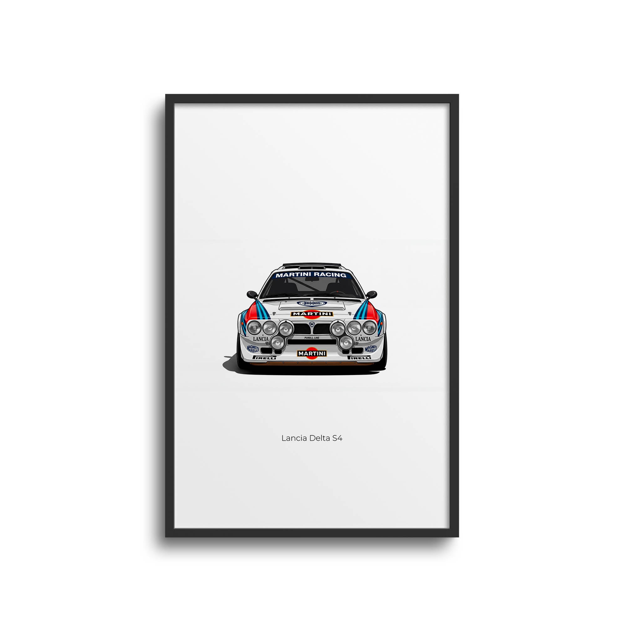 Lancia Delta S4 Poster – 1986 Martini Racing Rally Car Print | Front View Wall Art