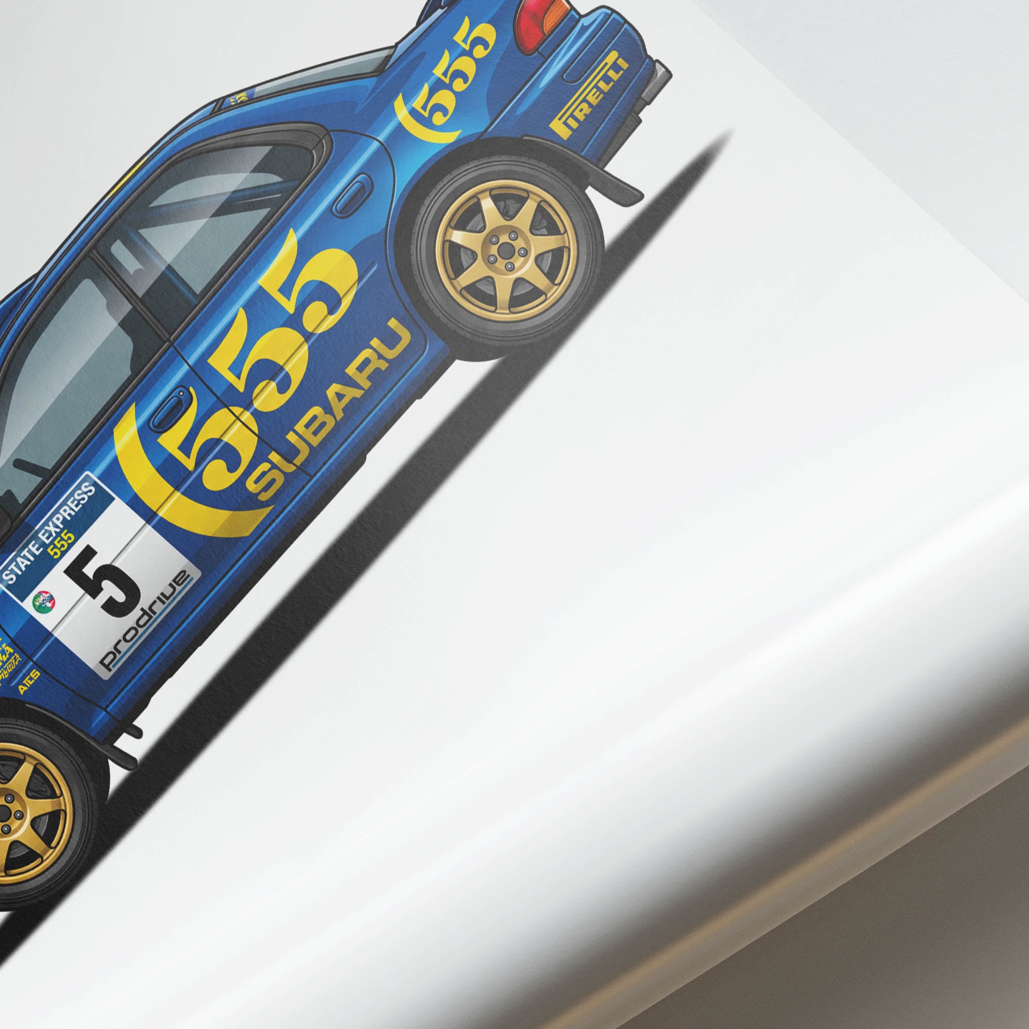 Subaru Impreza Poster – 1995 Rally Car Print With Blue Yellow Livery Side View