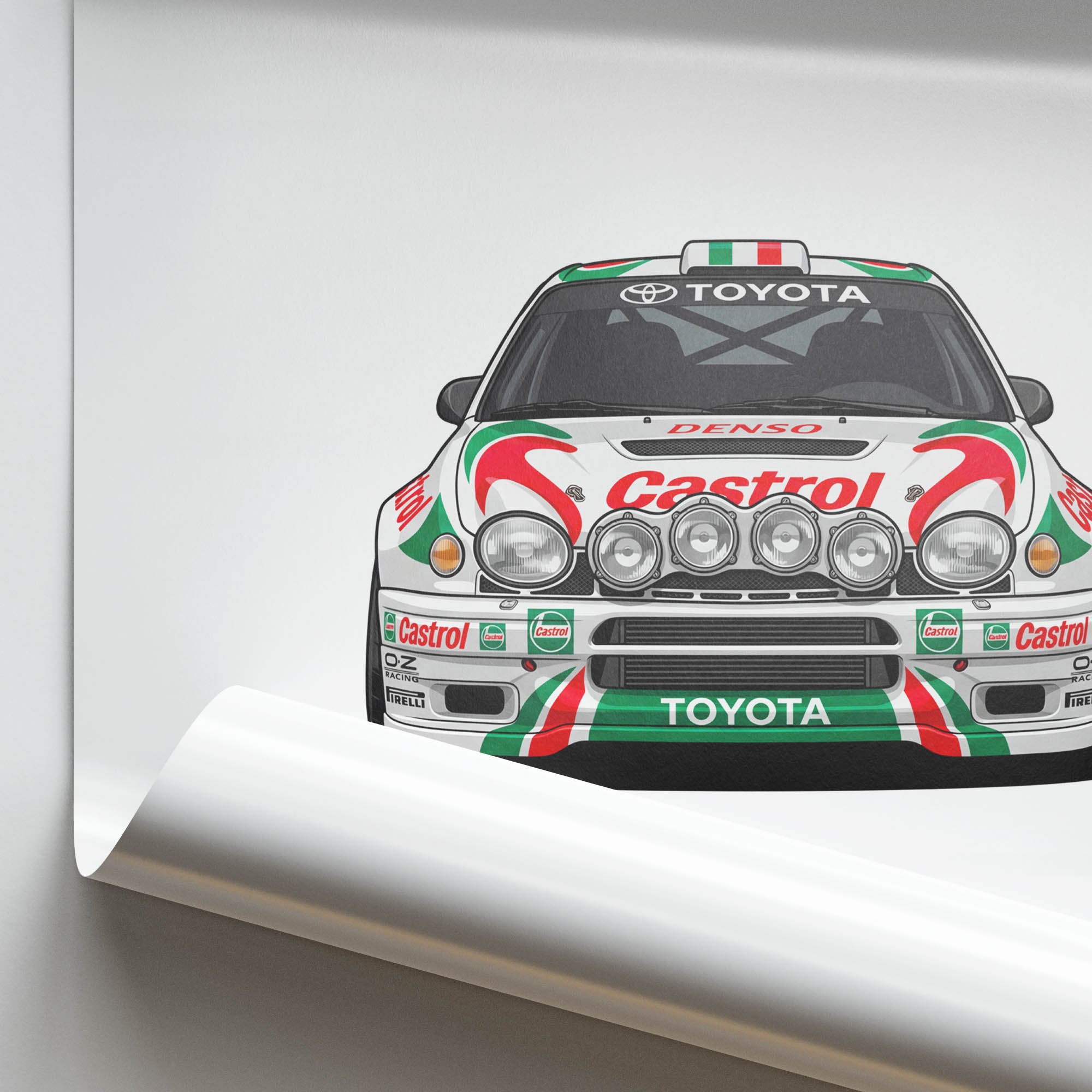 Toyota Corolla Poster – 1998 Castrol Livery Rally Car Print Green Red