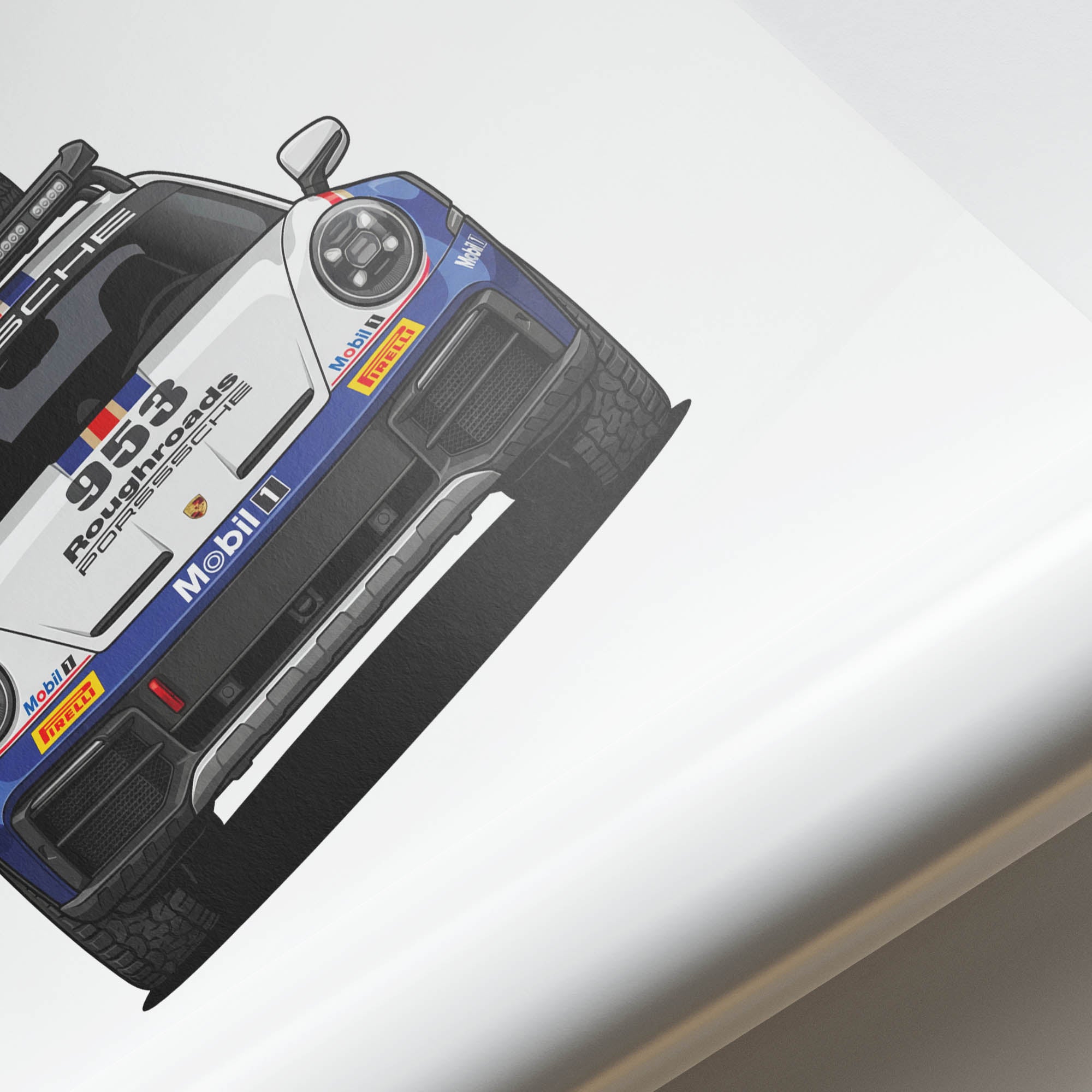 Porsche 911 Poster – 2023 White Blue Racing Car Wall Art Print