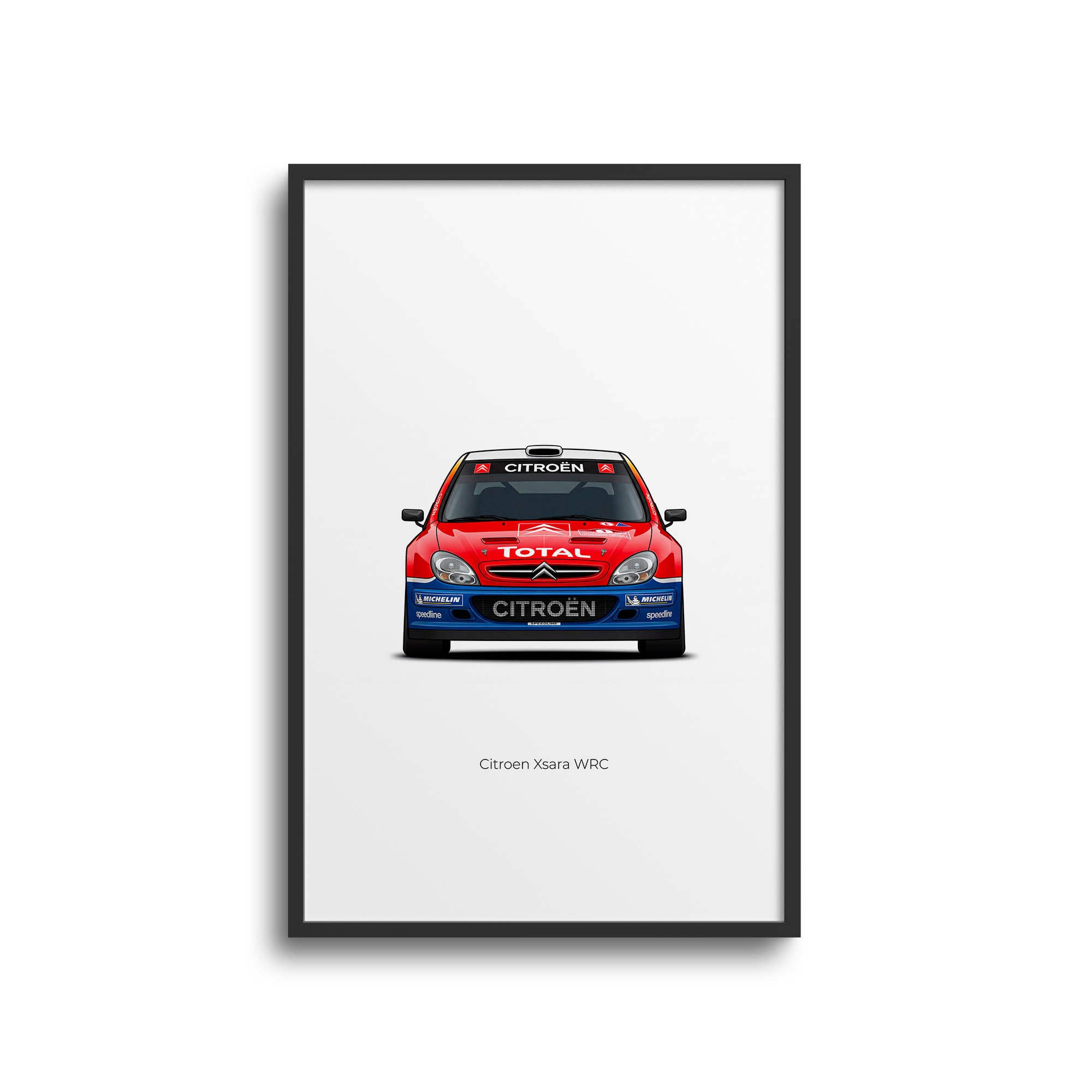Citroen Xsara Poster - 2004 Rally Car Print With Red Blue Livery Front View