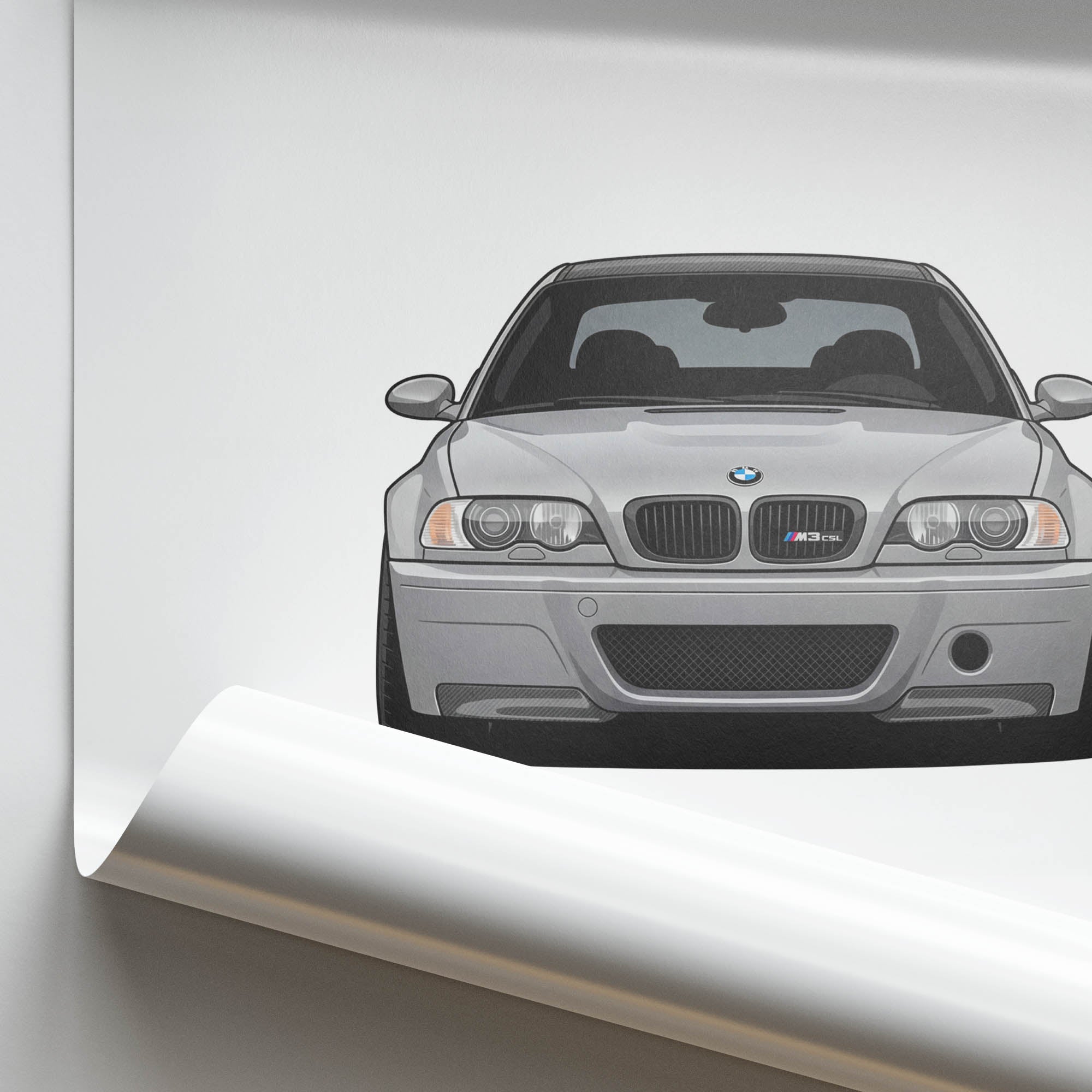 BMW M3 CSL Poster – 2003 E46 Silver Grey Metallic Car Wall Art Print