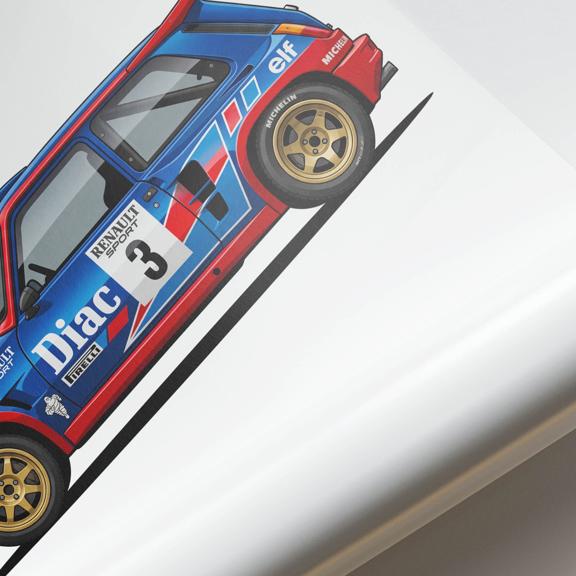 Renault 5 Maxi Turbo 1985 Rally Car Print - Blue Red Livery Motorsport Art