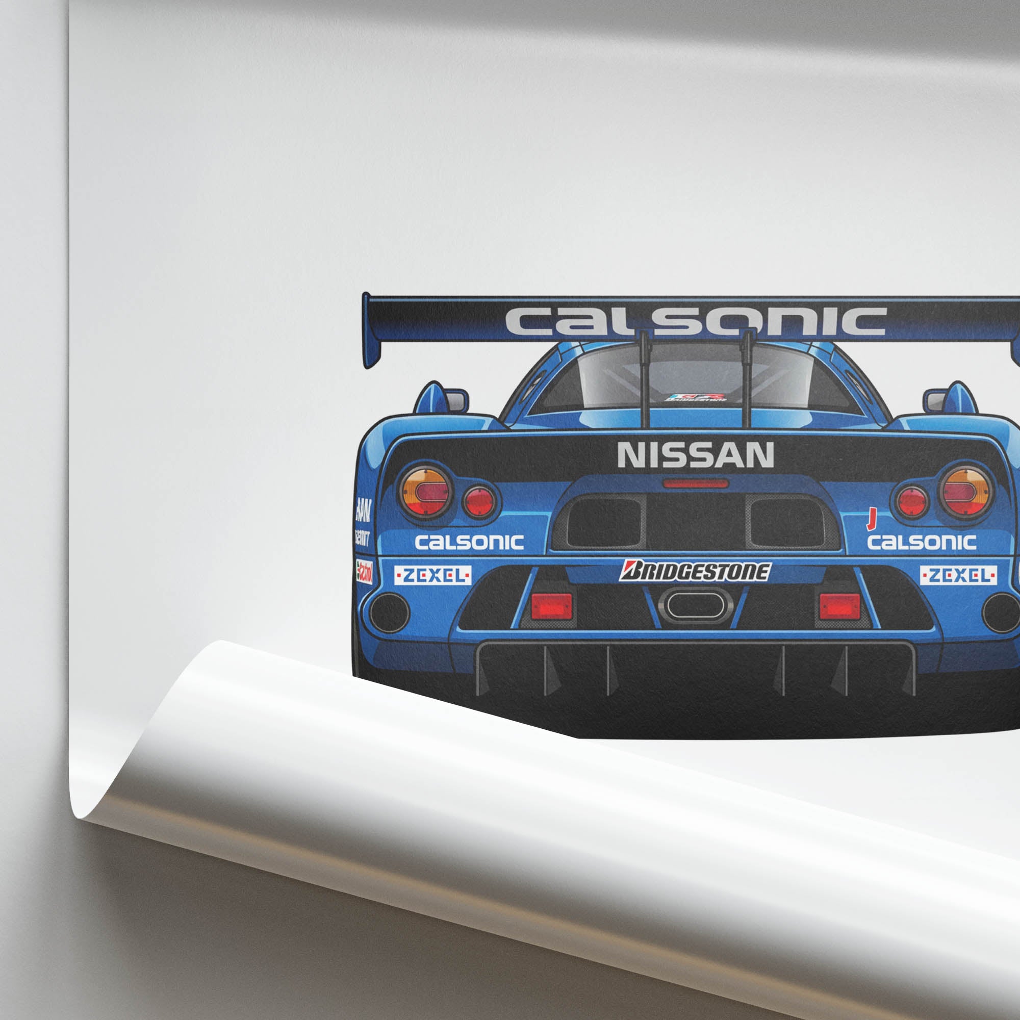 Nissan R390 GT1 Poster – 1998 Calsonic Blue Motorsport Print, Racing Artwork