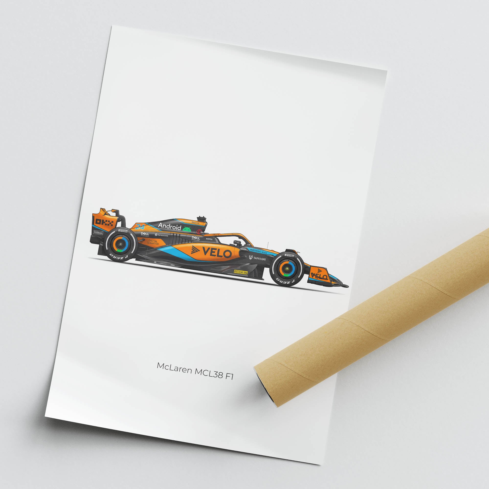 2024 McLaren MCL38 Lando Norris Papaya – Car Print (Side)