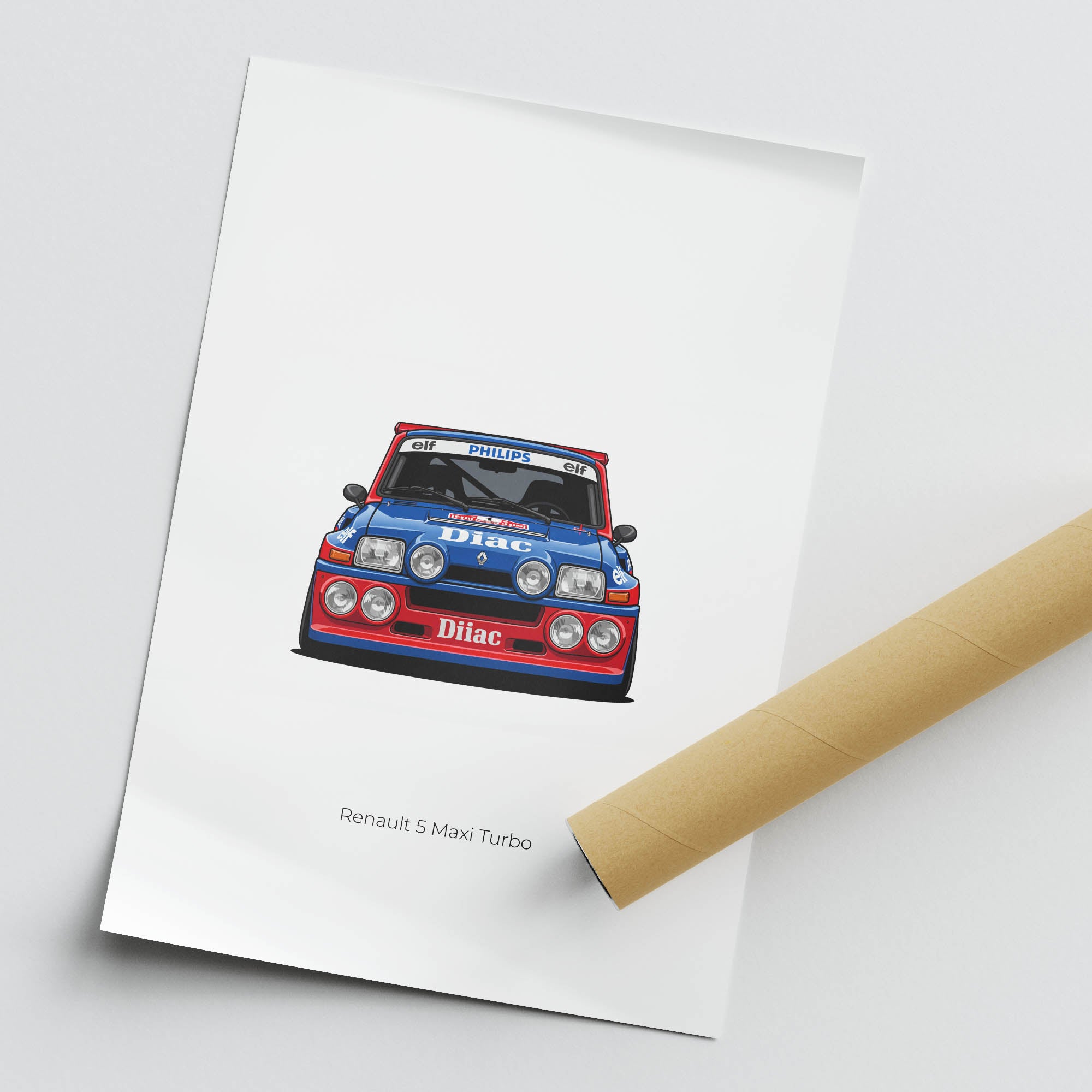 Renault 5 Maxi Turbo Poster - 1985 Blue Red Livery Vintage Racing Print
