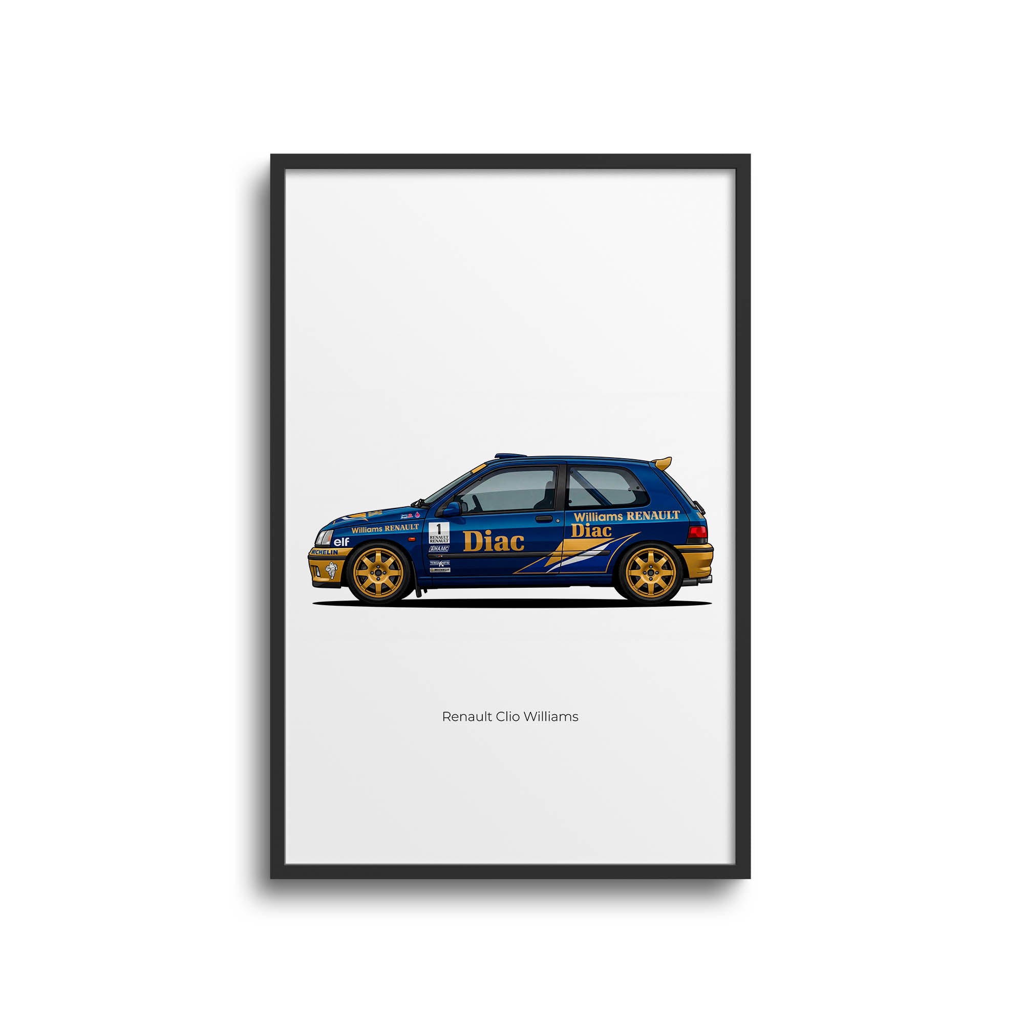 Renault Clio Poster – 1993 Williams Diac Livery Blue And Gold Rally Car Art Print