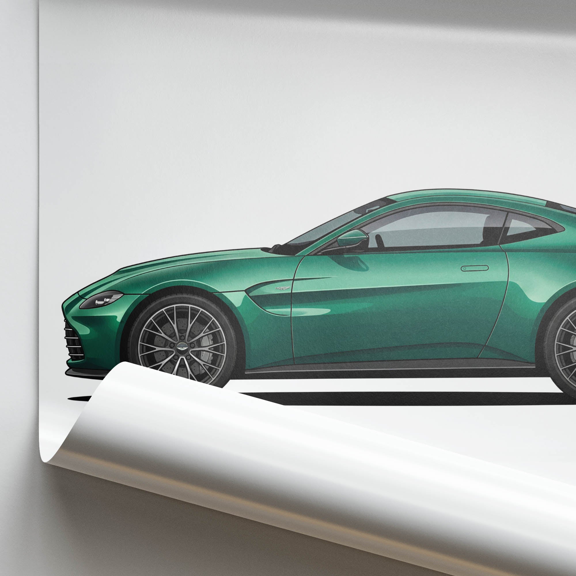 Aston Martin Vantage Poster – 2025 Podium Green Sports Car Art Print