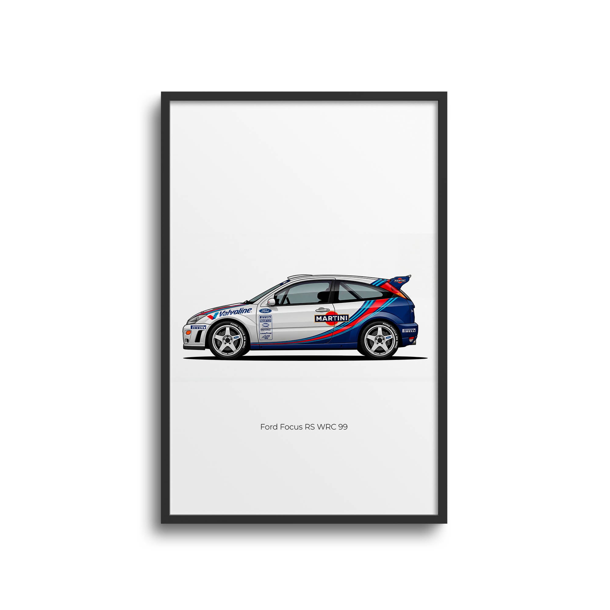 Ford Focus Poster – 1999 Martini Racing Print | Blue & White Livery Art