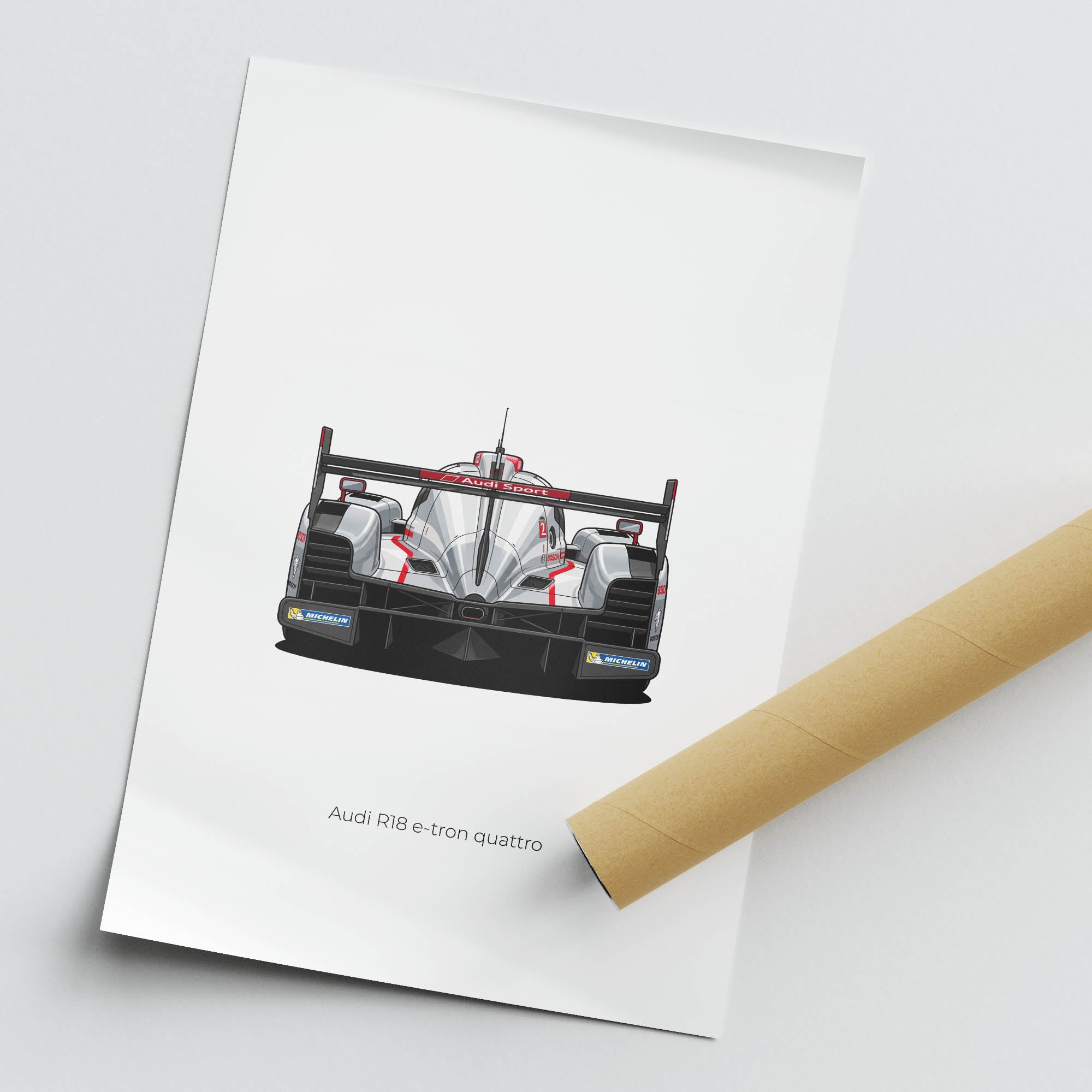Audi R18 Poster – 2012 Audi Sport Print | Silver White Livery Racing Car Art