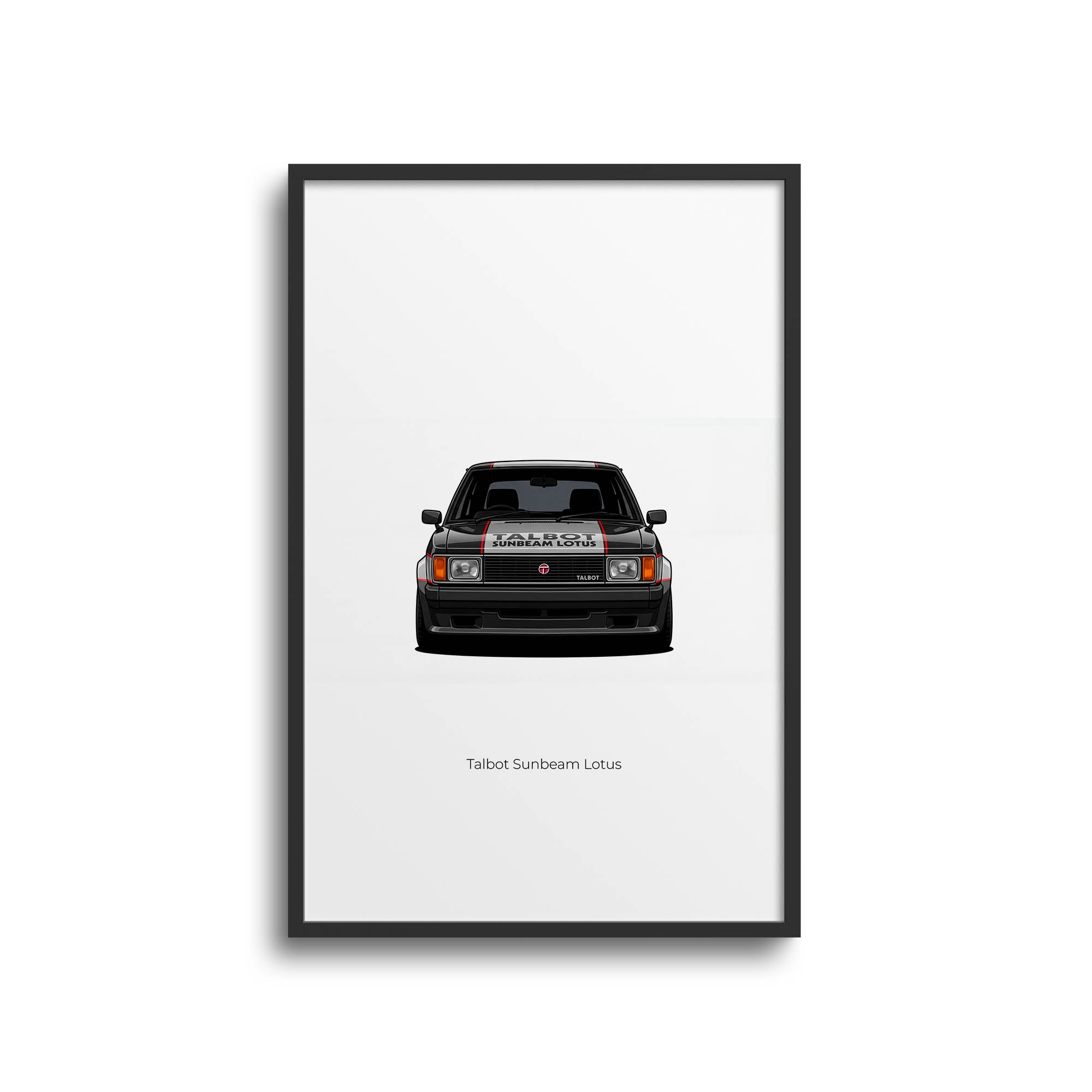 Talbot Sunbeam Lotus Poster - 1981 Classic Car Print | Black Silver Livery Front View