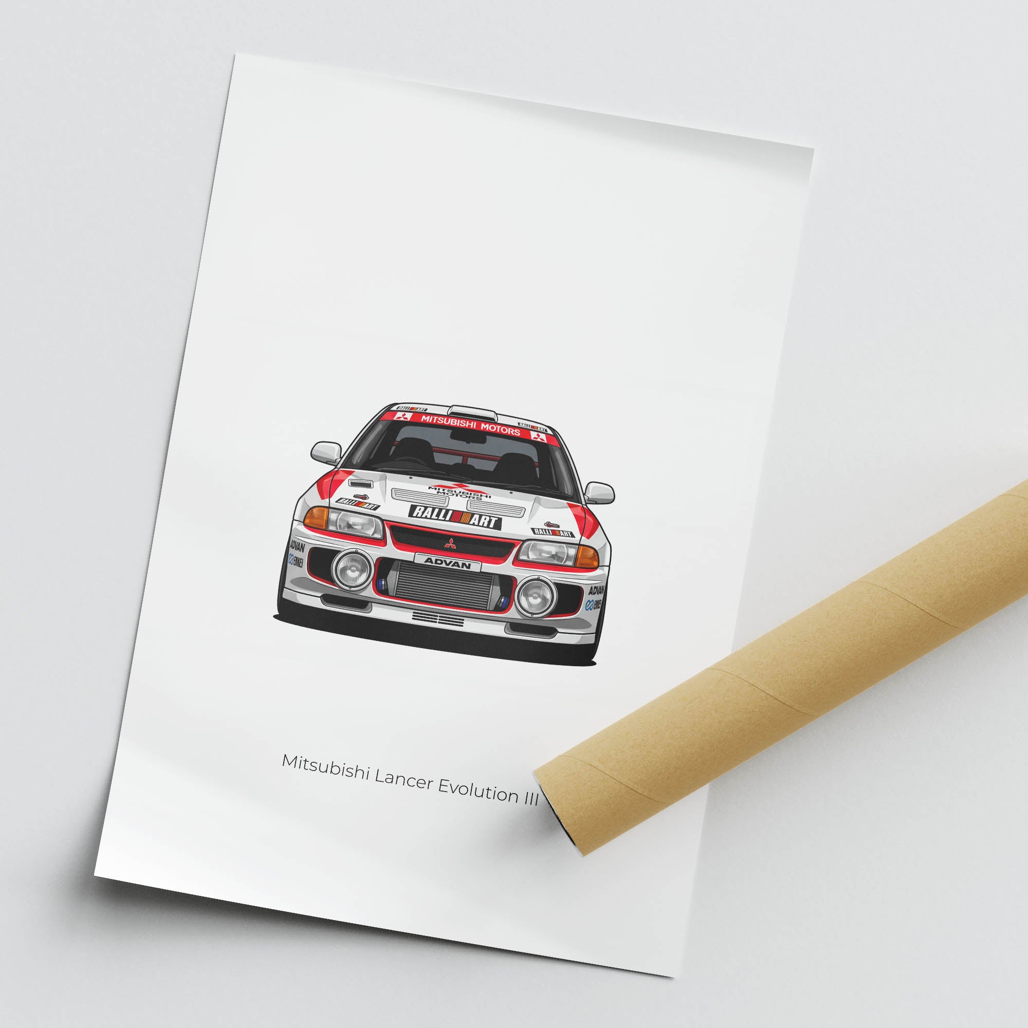 Mitsubishi Lancer Evolution 1996 Ralliart Poster - White Red Livery Rally Art Print