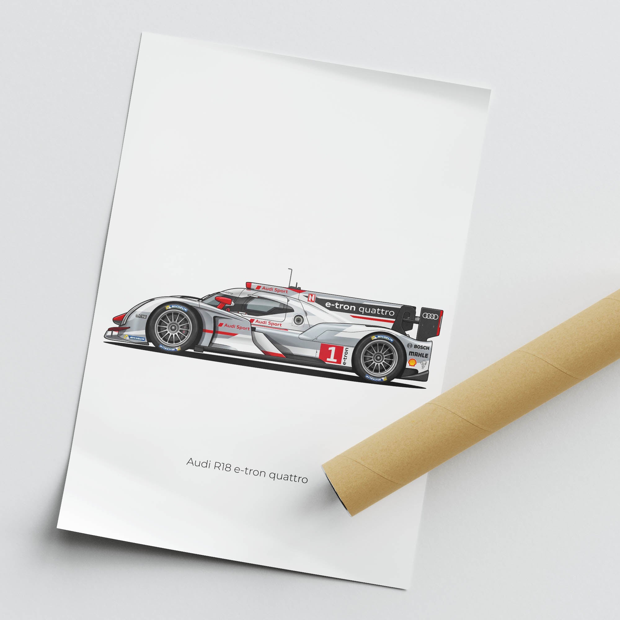 Audi R18 Poster – 2012 Audi Sport Quattro Race Car Silver White Livery Print