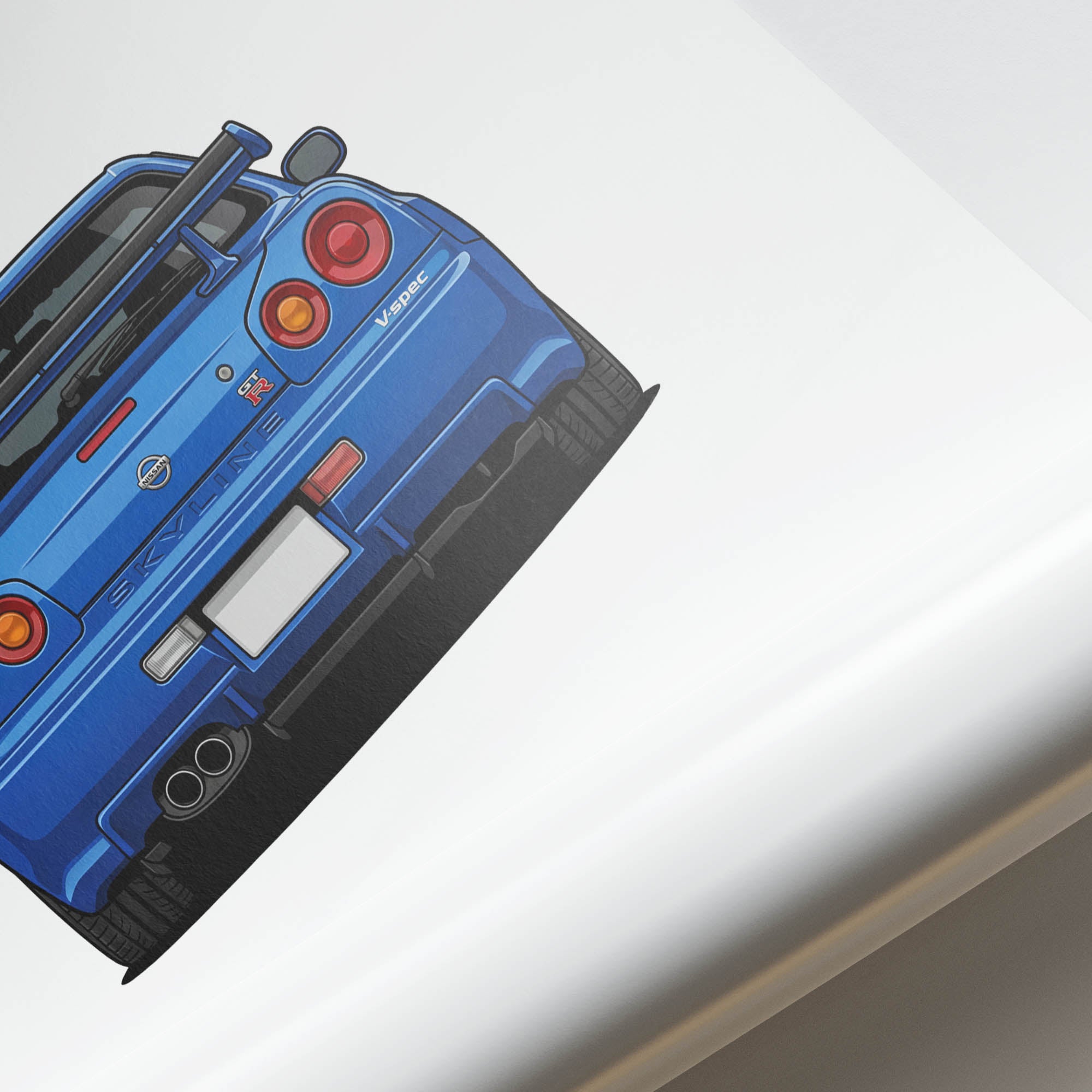 Nissan Skyline R34 Poster - 1999 Skyline Rear View Art | Blue Car Wall Decor