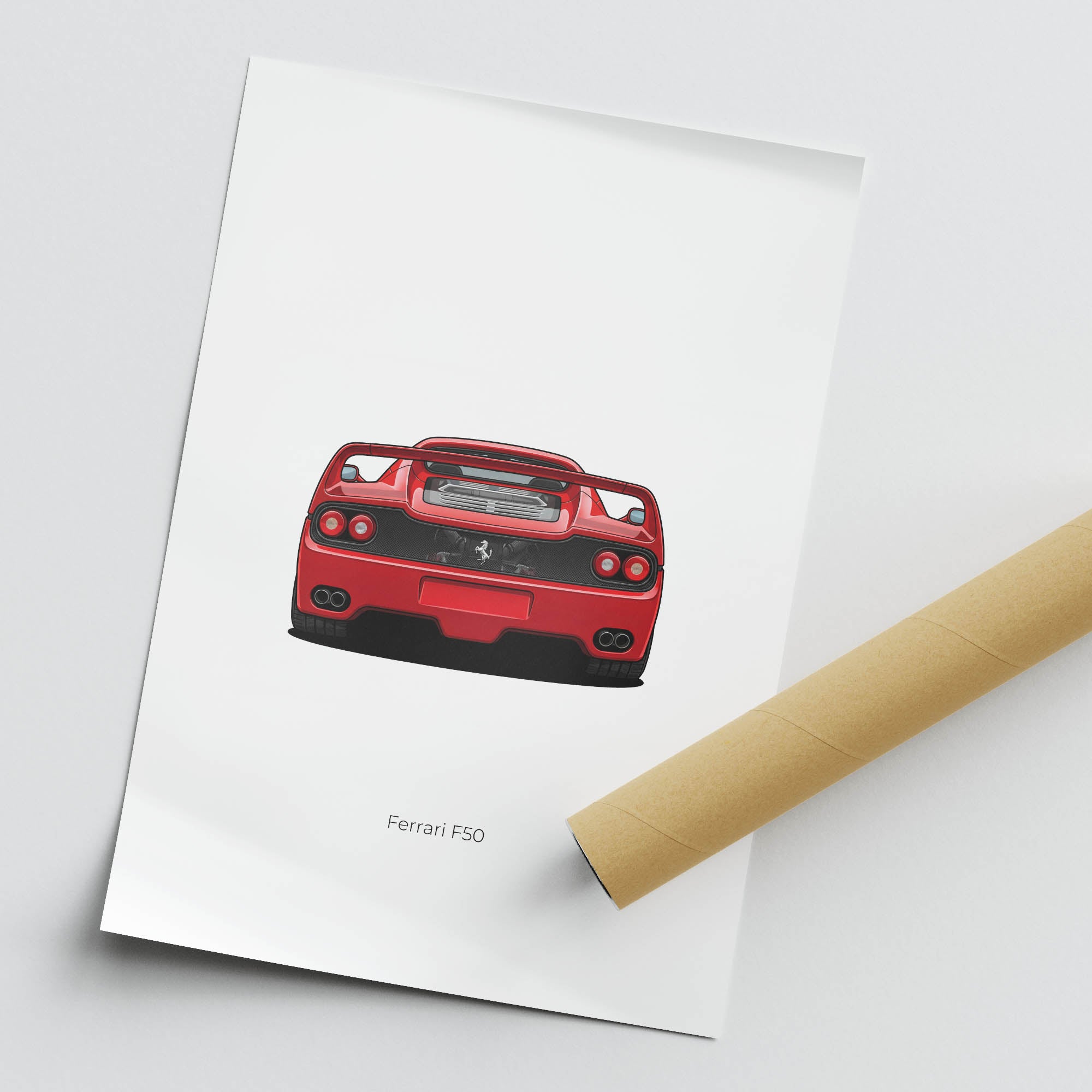 Ferrari F50 Poster – 1995 Rosso Corsa Red Sports Car Wall Decor Print
