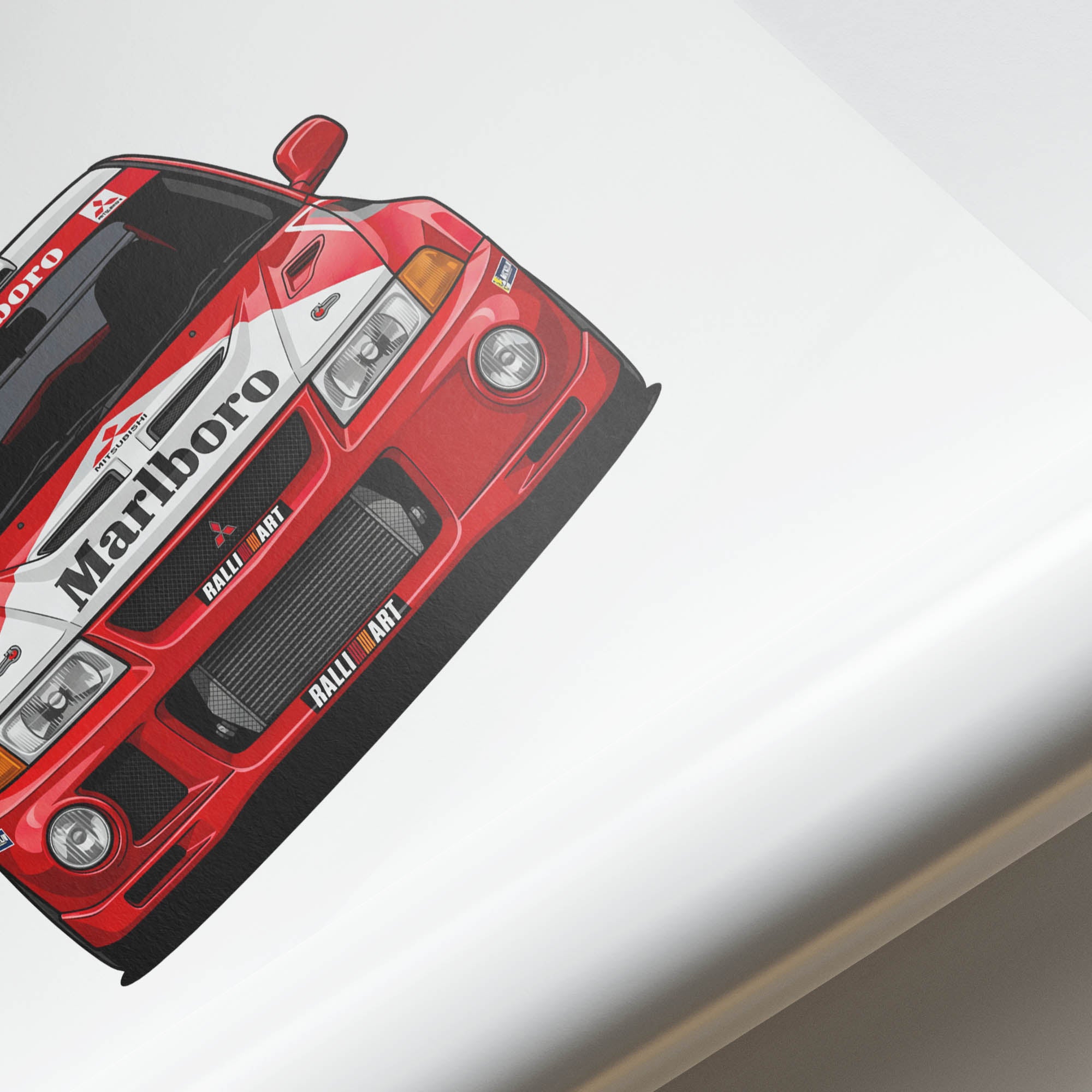 Mitsubishi Lancer Evolution Poster – 1999 Rally Car Art | Red White Livery Print