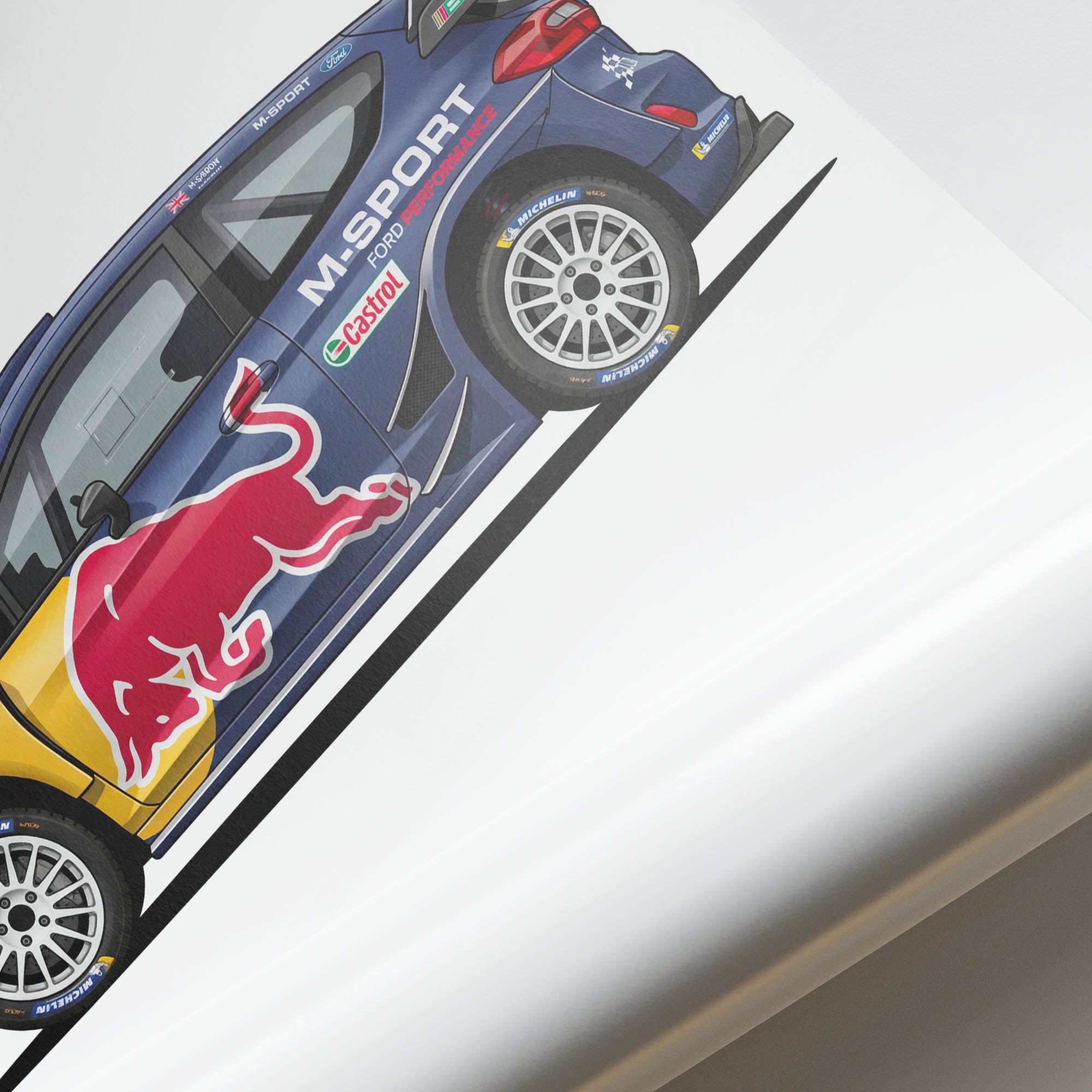 Ford Fiesta Poster - 2017 M Sport Red Bull Matte Blue Rally Car Print