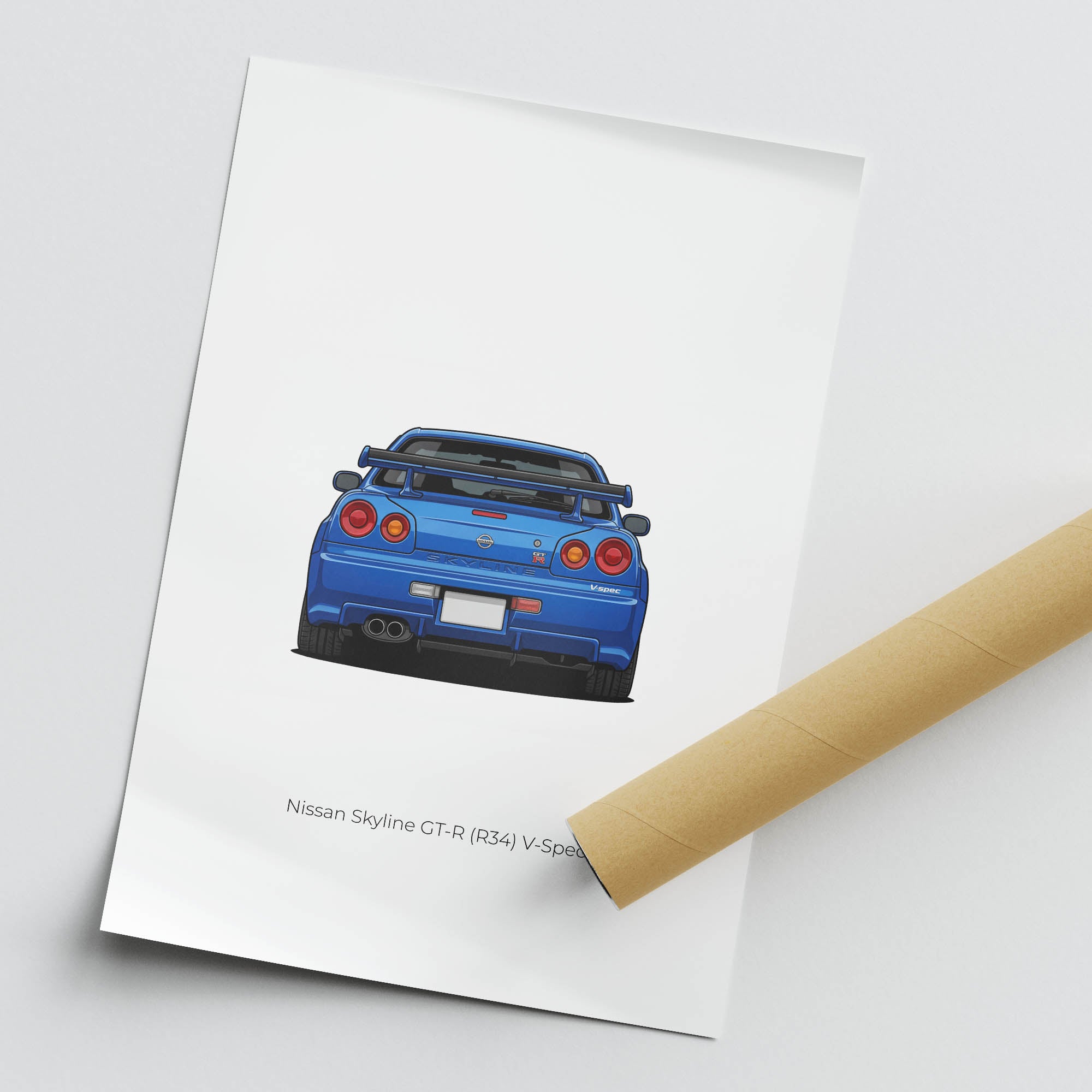 Nissan Skyline R34 Poster - 1999 Skyline Rear View Art | Blue Car Wall Decor