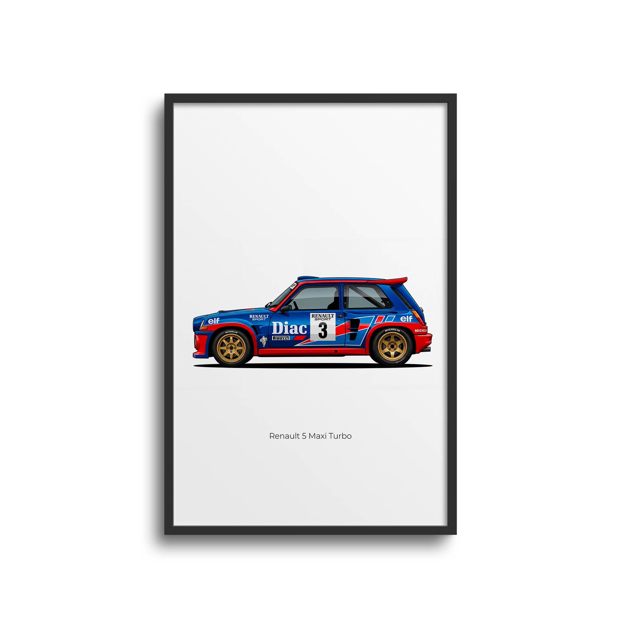 Renault 5 Maxi Turbo 1985 Rally Car Print - Blue Red Livery Motorsport Art