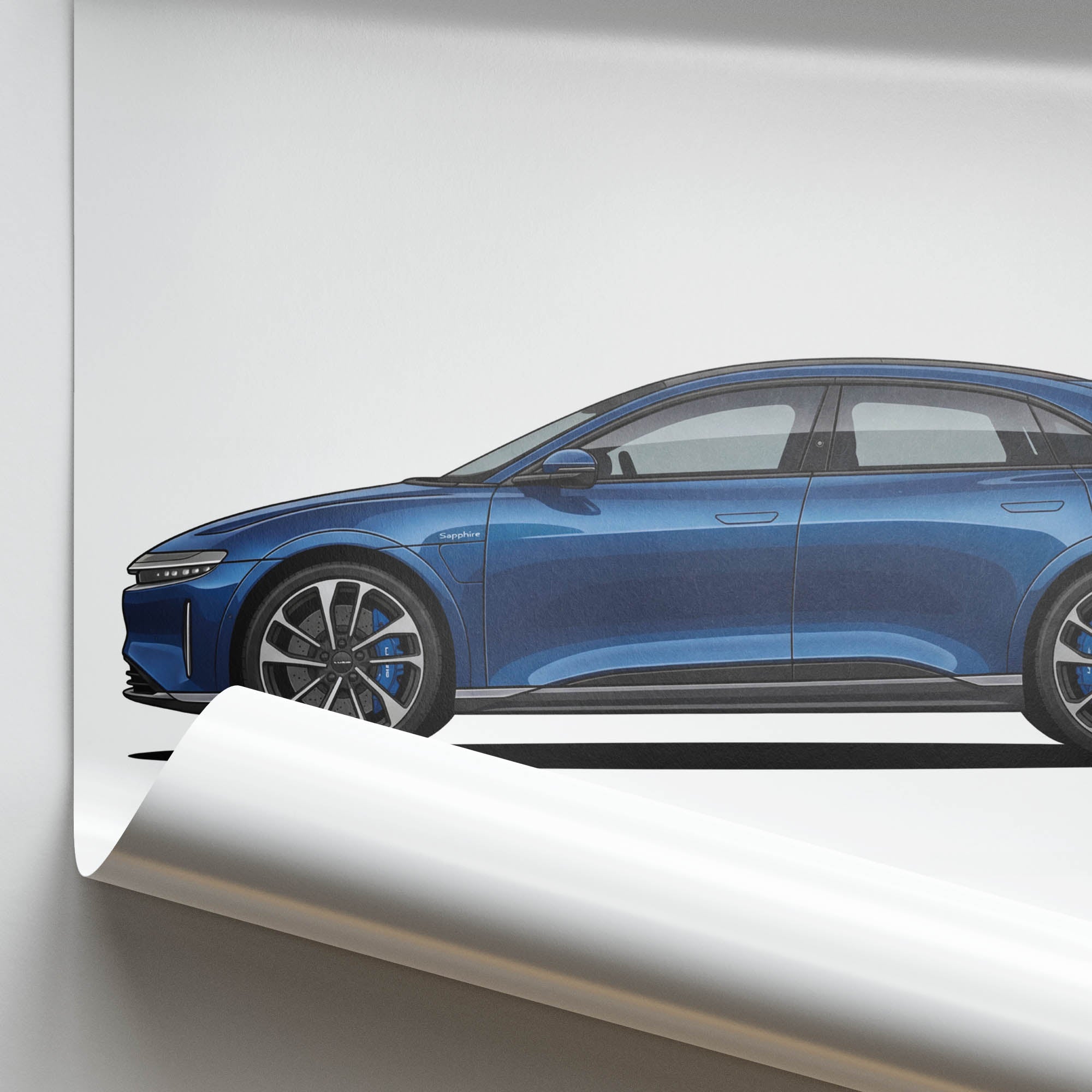 Lucid Air Sapphire Poster – 2024 Sapphire Blue Car Art | Luxury Electric Vehicle Print