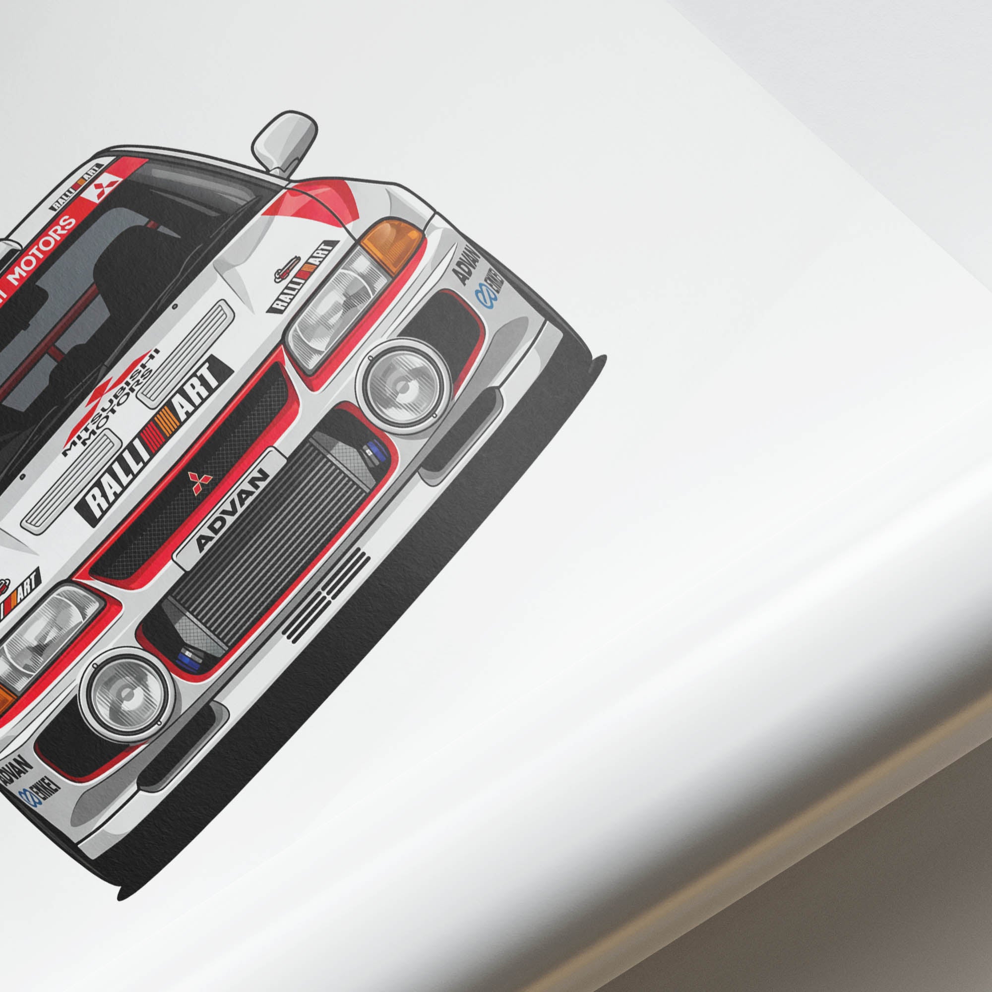 Mitsubishi Lancer Evolution 1996 Ralliart Poster - White Red Livery Rally Art Print