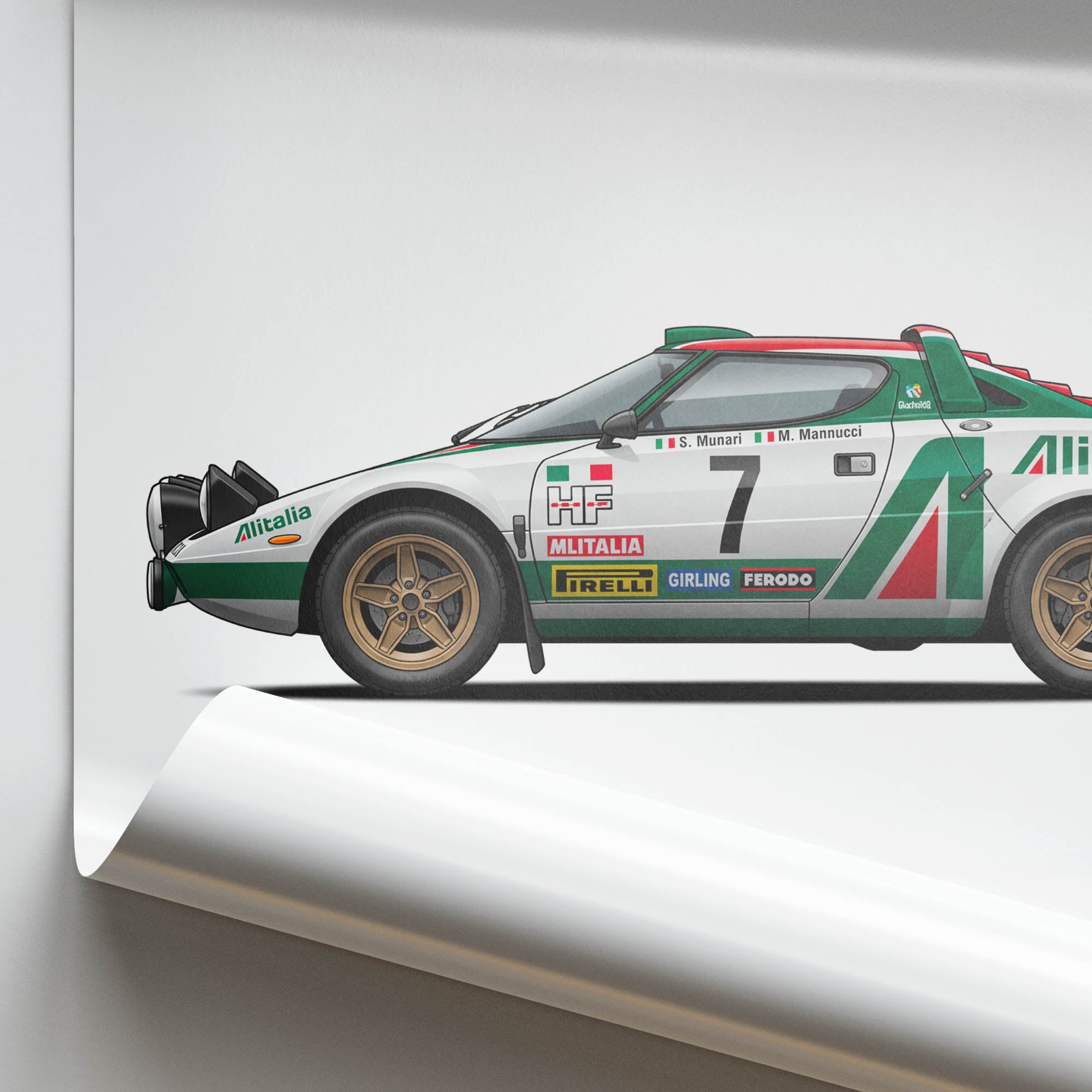 Lancia Stratos Poster - 1974 Sandro Munari Alitalia Rally Car Print