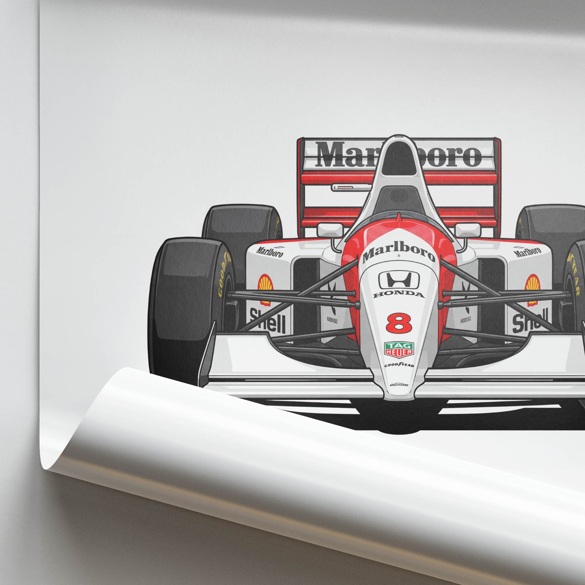 McLaren MP4 8 Poster – Ayrton Senna 1993 F1 Racing Print | Vintage Motorsport Art