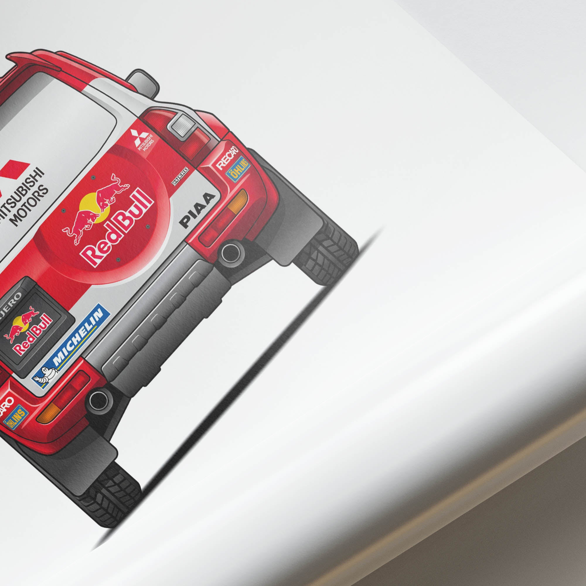 Mitsubishi Pajero Poster - 2001 Dakar Rally Red White Livery Print