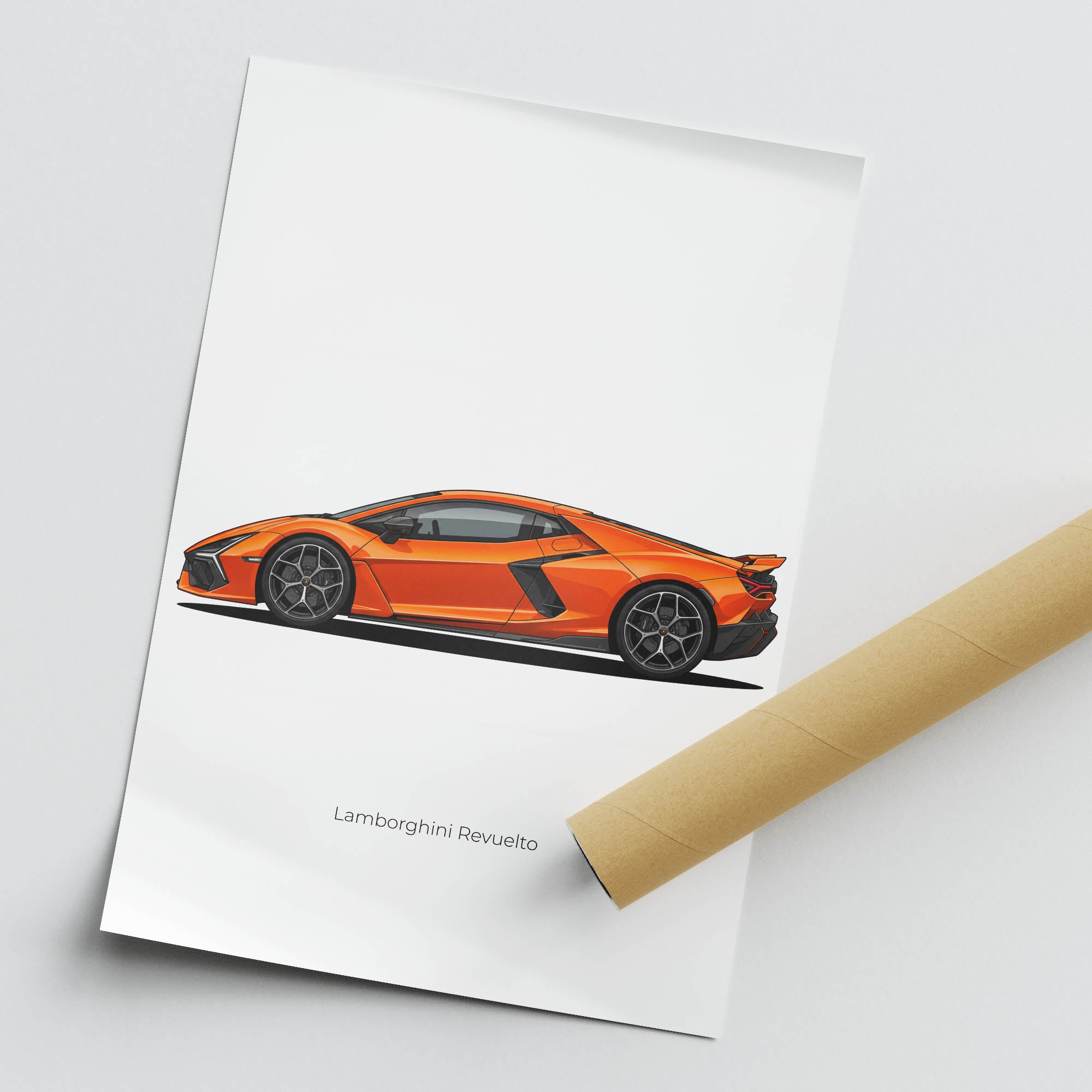 Lamborghini Revuelto Poster – 2024 Orange Side View Sports Car Print