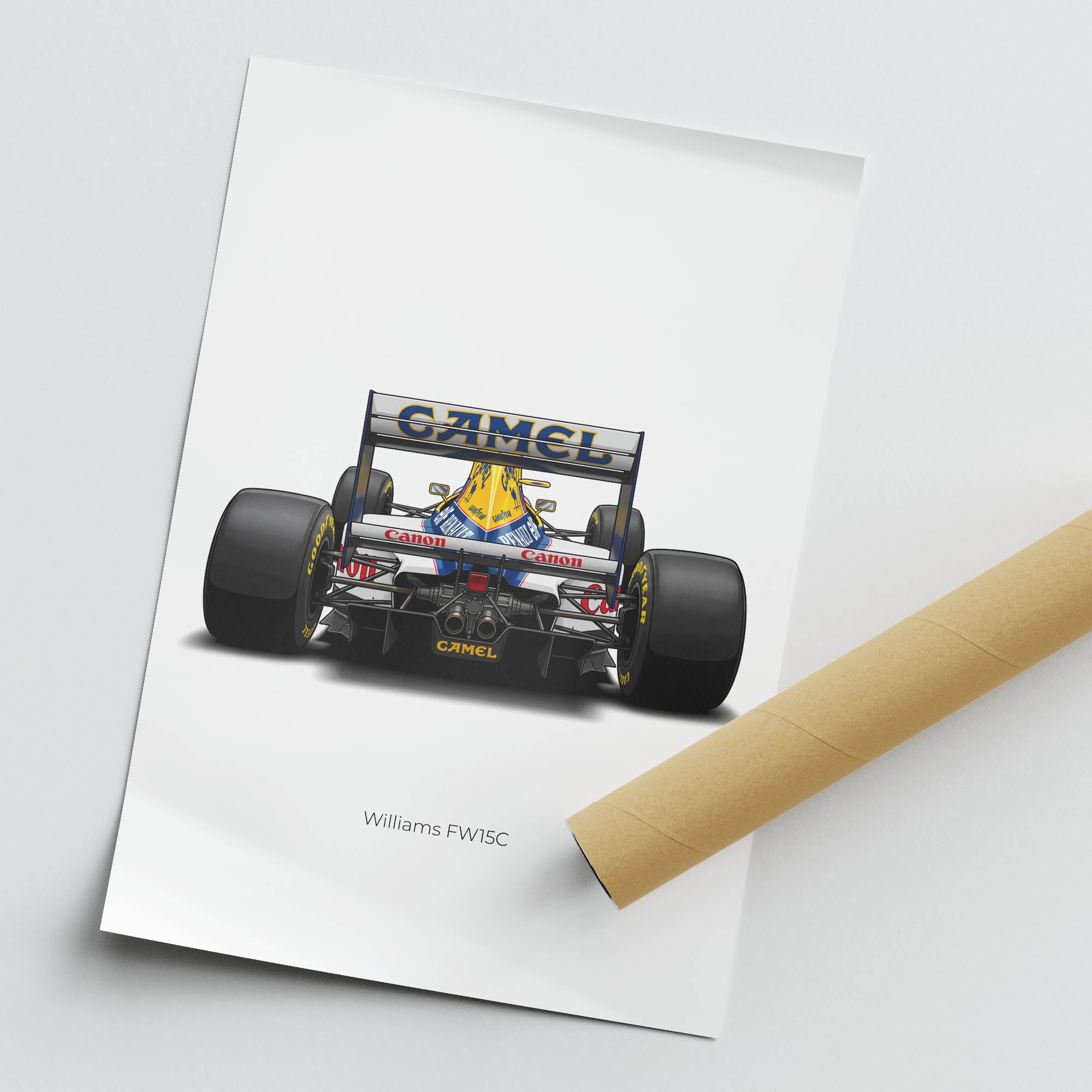 1993 Williams FW15C Alain Prost Canon – Car Print (Back)