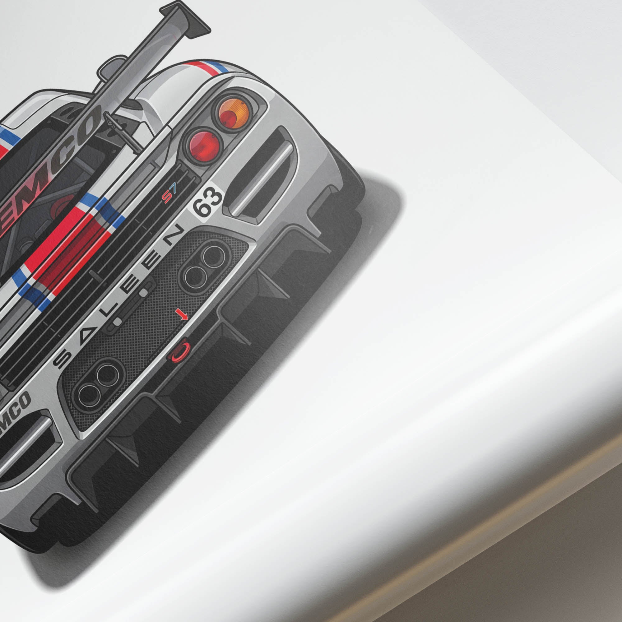 Saleen S7R Poster – 2004 Silver Livery Back View Race Car Print