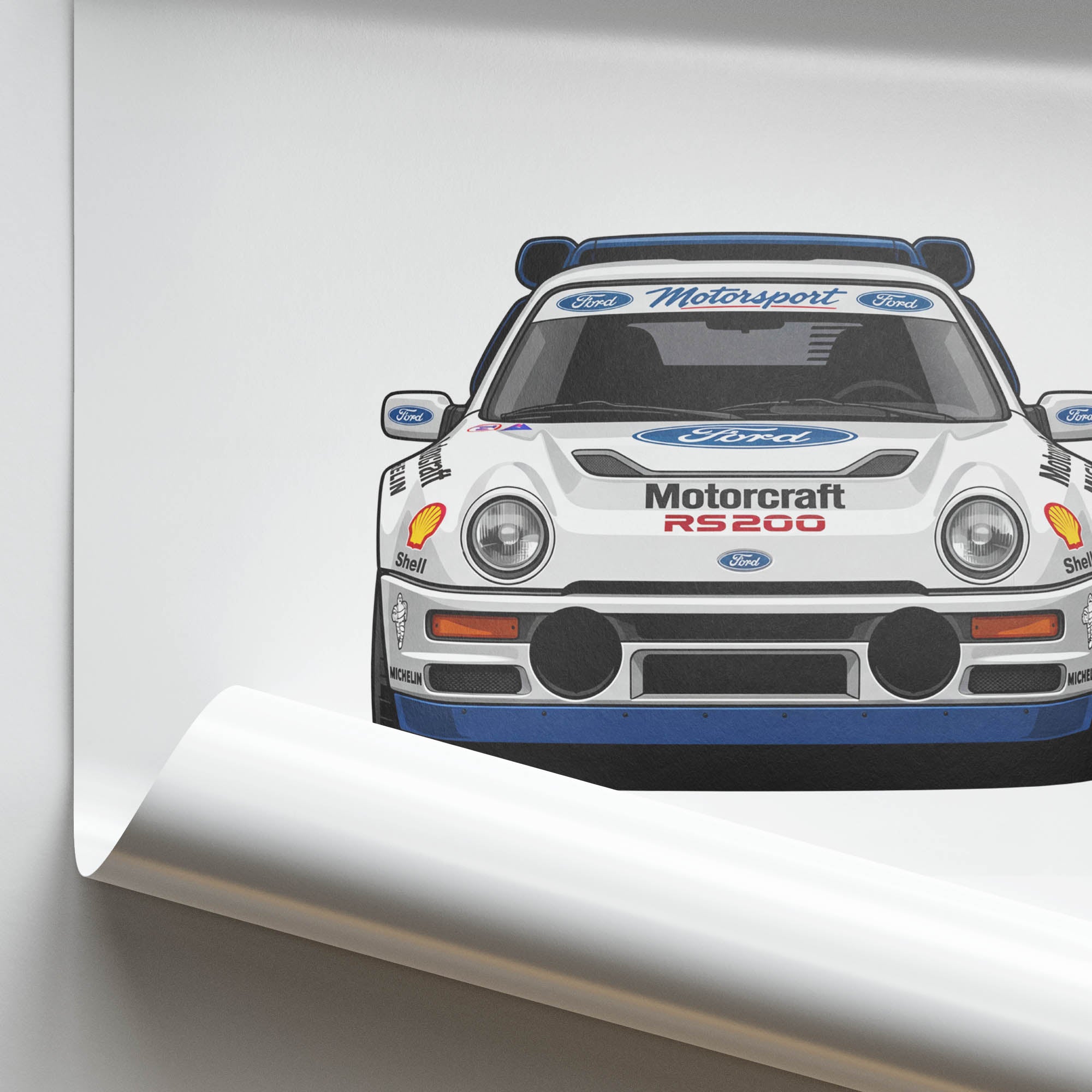 Ford Rs200 Poster - 1986 Motorsport Racing Print | Blue White Livery Art